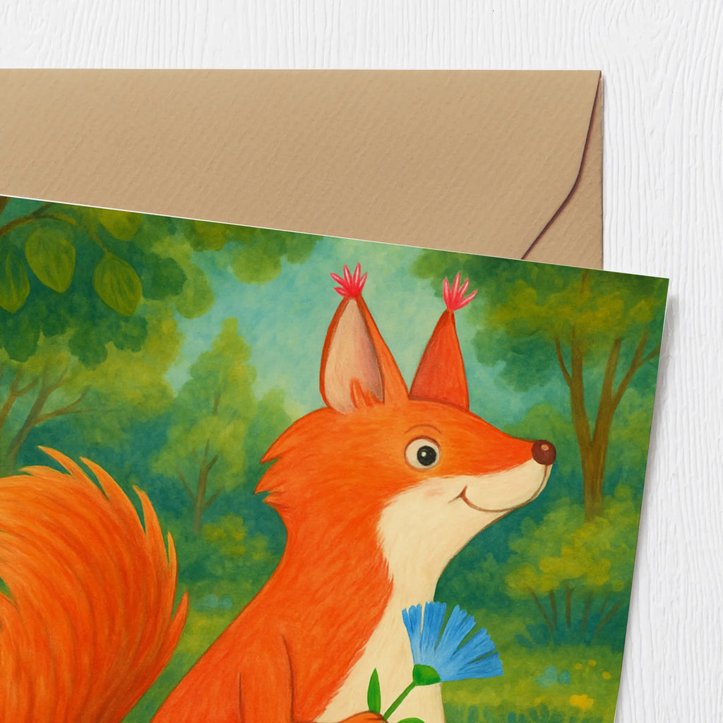 Deluxe Karte Eichhörnchen Blume Design Karte, Grußkarte, Klappkarte, Einladungskarte, Glückwunschkarte, Hochzeitskarte, Geburtstagskarte, Hochwertige Grußkarte, Hochwertige Klappkarte, Tiermotive, Gute Laune, lustige Sprüche, Tiere, Eichhörnchen, Eichhorn, Spruch positiv, Lachen, Spaß, Motivation Sprüche, Motivation Bilder, glücklich Spruch, Spruch Deko