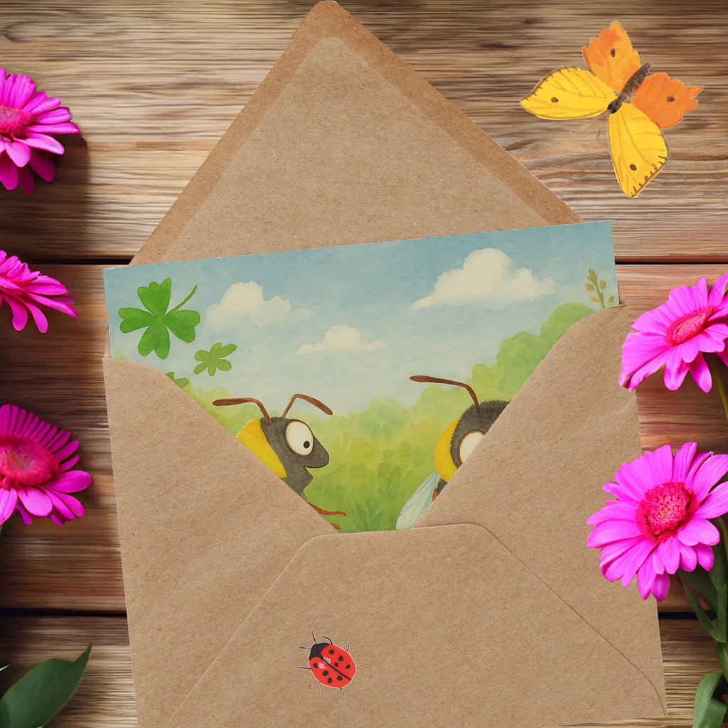 Deluxe Card bumblebees shamrock Design Karte, Grußkarte, Klappkarte, Einladungskarte, Glückwunschkarte, Hochzeitskarte, Geburtstagskarte, Hochwertige Grußkarte, Hochwertige Klappkarte, Tiermotive, Gute Laune, lustige Sprüche, Tiere, Hummel, Biene, Spruch positiv, Biene Deko, Spruch schön, glücklich sein, glücklich werden, Spruch fröhlich