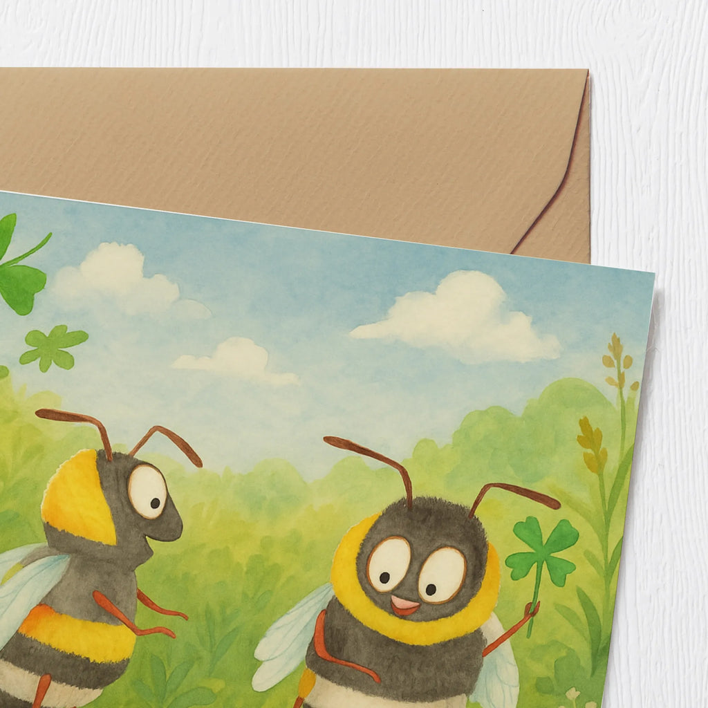 Deluxe Card bumblebees shamrock Design Karte, Grußkarte, Klappkarte, Einladungskarte, Glückwunschkarte, Hochzeitskarte, Geburtstagskarte, Hochwertige Grußkarte, Hochwertige Klappkarte, Tiermotive, Gute Laune, lustige Sprüche, Tiere, Hummel, Biene, Spruch positiv, Biene Deko, Spruch schön, glücklich sein, glücklich werden, Spruch fröhlich