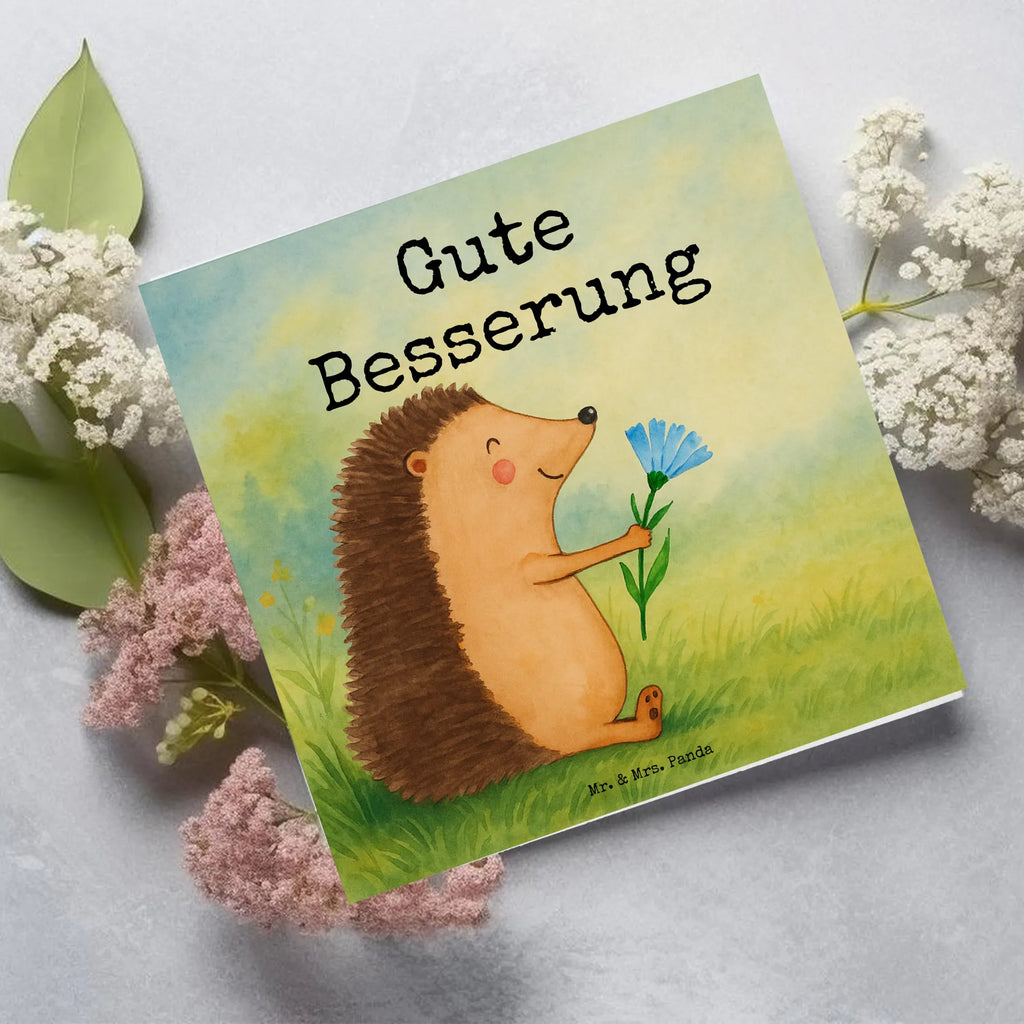 Deluxe Karte Igel Blumen Design Karte, Grußkarte, Klappkarte, Einladungskarte, Glückwunschkarte, Hochzeitskarte, Geburtstagskarte, Hochwertige Grußkarte, Hochwertige Klappkarte, Tiermotive, Gute Laune, lustige Sprüche, Tiere, Igel, Gute Besserung, Genesungswünsche, Krankheit, Krankenhaus, krank, Besuch