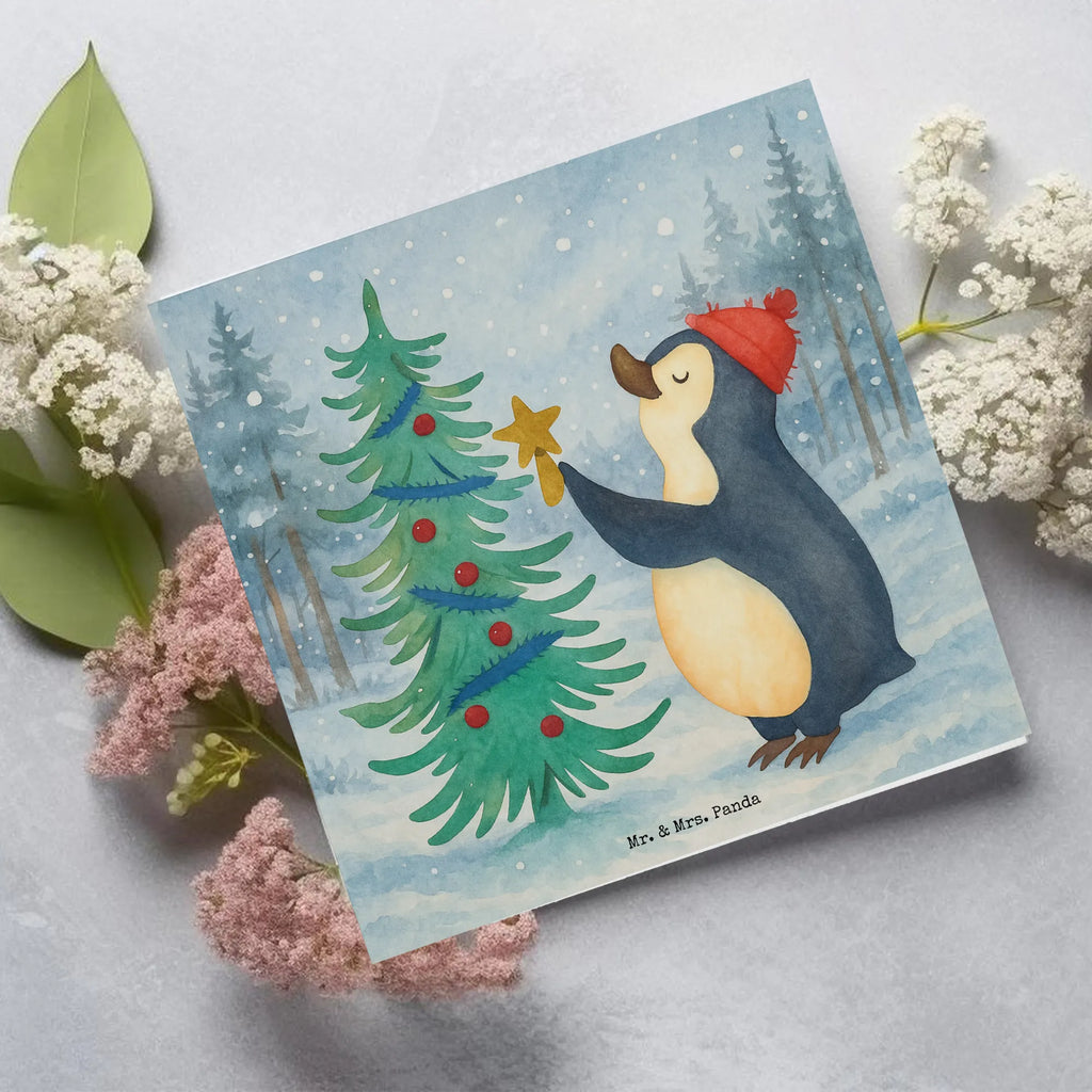 Deluxe Karte Pinguin Weihnachtsbaum Design Karte, Grußkarte, Klappkarte, Einladungskarte, Glückwunschkarte, Hochzeitskarte, Geburtstagskarte, Hochwertige Grußkarte, Hochwertige Klappkarte, Winter, Weihnachten, Weihnachtsdeko, Nikolaus, Advent, Heiligabend, Wintermotiv, Pinguin