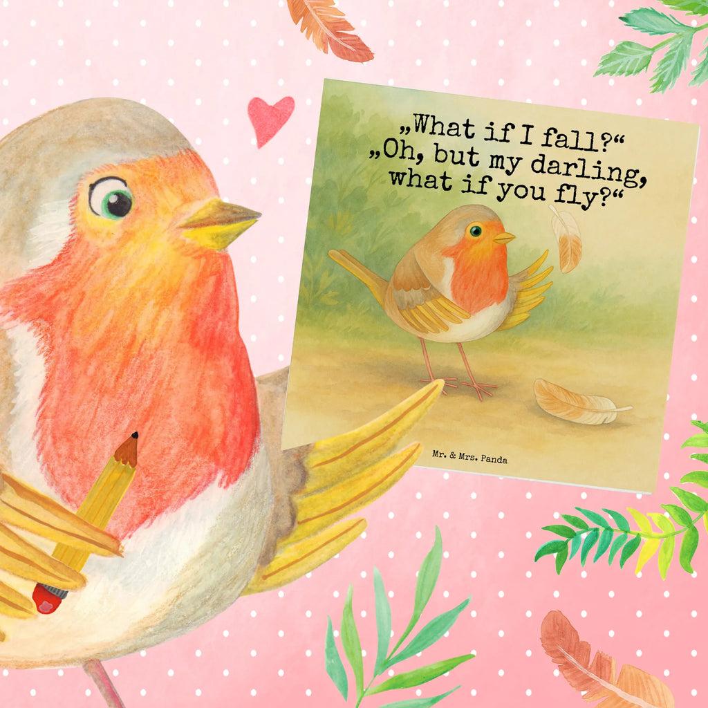 Deluxe Karte Rotkehlchen Federn Design Karte, Grußkarte, Klappkarte, Einladungskarte, Glückwunschkarte, Hochzeitskarte, Geburtstagskarte, Hochwertige Grußkarte, Hochwertige Klappkarte, Tiermotive, Gute Laune, lustige Sprüche, Tiere, What if i fall, Rotkehlchen, Spruch Motivation, Spruch Mut, Vogel, Motivation Sprüche, Motivationsbilder, fliegen