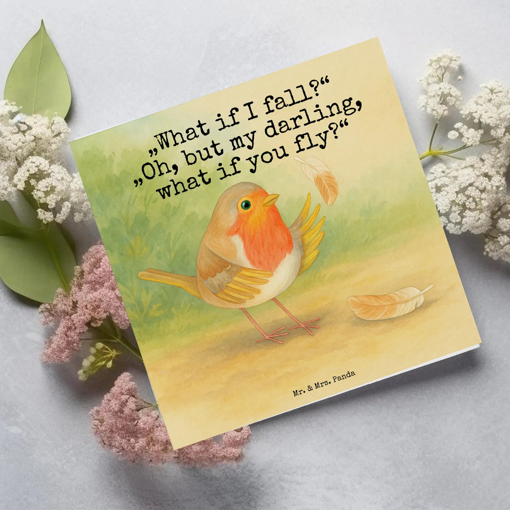 Deluxe Karte Rotkehlchen Federn Design Karte, Grußkarte, Klappkarte, Einladungskarte, Glückwunschkarte, Hochzeitskarte, Geburtstagskarte, Hochwertige Grußkarte, Hochwertige Klappkarte, Tiermotive, Gute Laune, lustige Sprüche, Tiere, What if i fall, Rotkehlchen, Spruch Motivation, Spruch Mut, Vogel, Motivation Sprüche, Motivationsbilder, fliegen