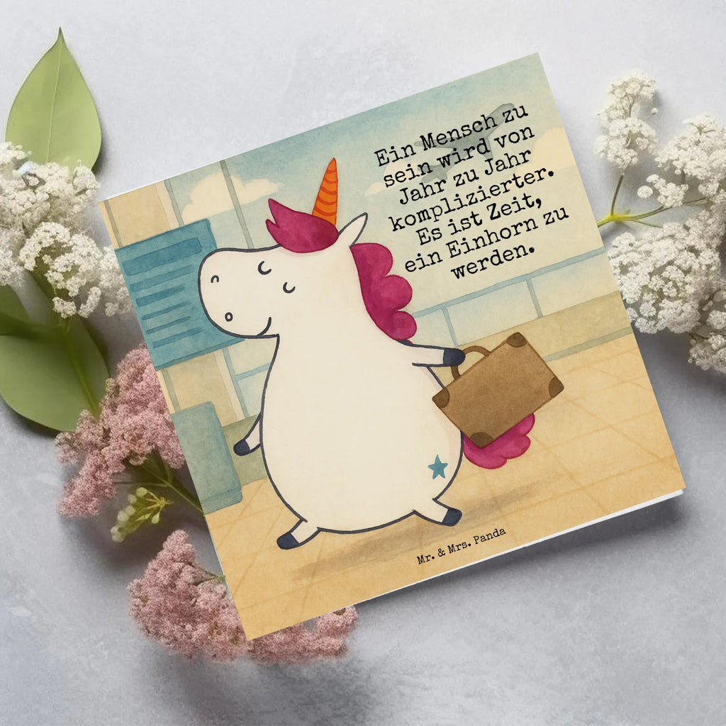 Deluxe Karte Einhorn Koffer Design Karte, Grußkarte, Klappkarte, Einladungskarte, Glückwunschkarte, Hochzeitskarte, Geburtstagskarte, Hochwertige Grußkarte, Hochwertige Klappkarte, Einhorn, Einhörner, Einhorn Deko, Unicorn, unicorn, Koffer, Verreisen, Reise, Gepäck, Abenteuer, Erwachsen, Kind, albern, Spaß, lustig, witzig