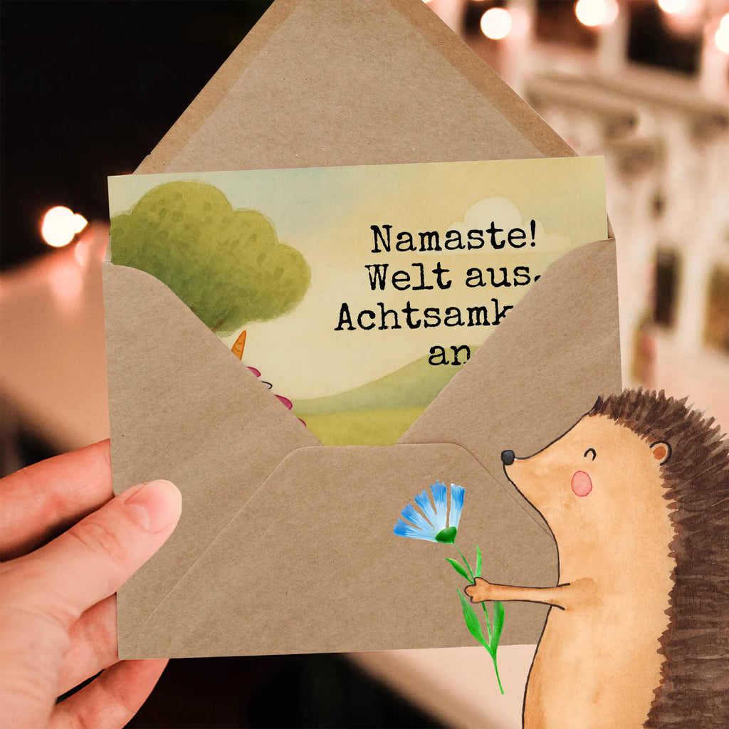 Karta Deluxe jednorożec joga Design Karte, Grußkarte, Klappkarte, Einladungskarte, Glückwunschkarte, Hochzeitskarte, Geburtstagskarte, Hochwertige Grußkarte, Hochwertige Klappkarte, Einhorn, Einhörner, Einhorn Deko, Unicorn, Yoga, Namaste, Achtsamkeit, Entspannung, Joga, Yogamatte, Sport, lustig, witzig, süß