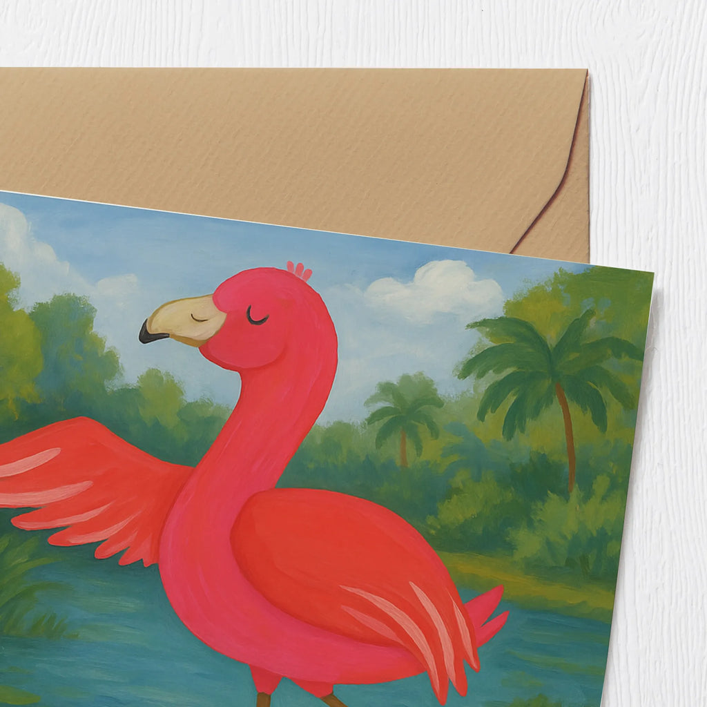 Karta Deluxe Flamingo joga Design Karte, Grußkarte, Klappkarte, Einladungskarte, Glückwunschkarte, Hochzeitskarte, Geburtstagskarte, Hochwertige Grußkarte, Hochwertige Klappkarte, Flamingo, Vogel, Yoga, Namaste, Achtsamkeit, Yoga-Übung, Entspannung, Ärger, Aufregen, Tiefenentspannung