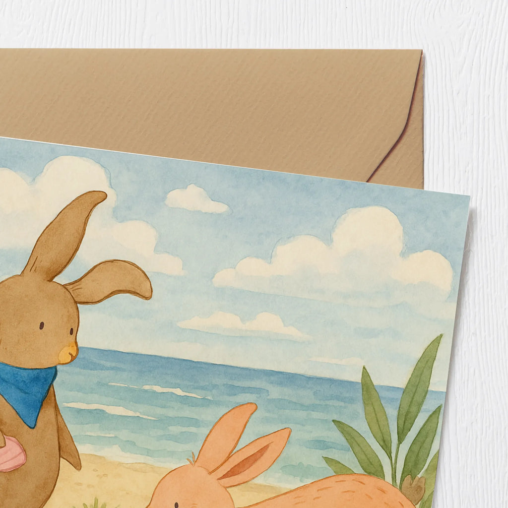 Deluxe Karte Hasen Muschel Design Karte, Grußkarte, Klappkarte, Einladungskarte, Glückwunschkarte, Hochzeitskarte, Geburtstagskarte, Hochwertige Grußkarte, Hochwertige Klappkarte, Familie, Vatertag, Muttertag, Bruder, Schwester, Mama, Papa, Oma, Opa, Hasen, beste Freundin, Freundin, Freundinnen, best friends, BFF, Muscheln sammeln, Muscheln, Meer