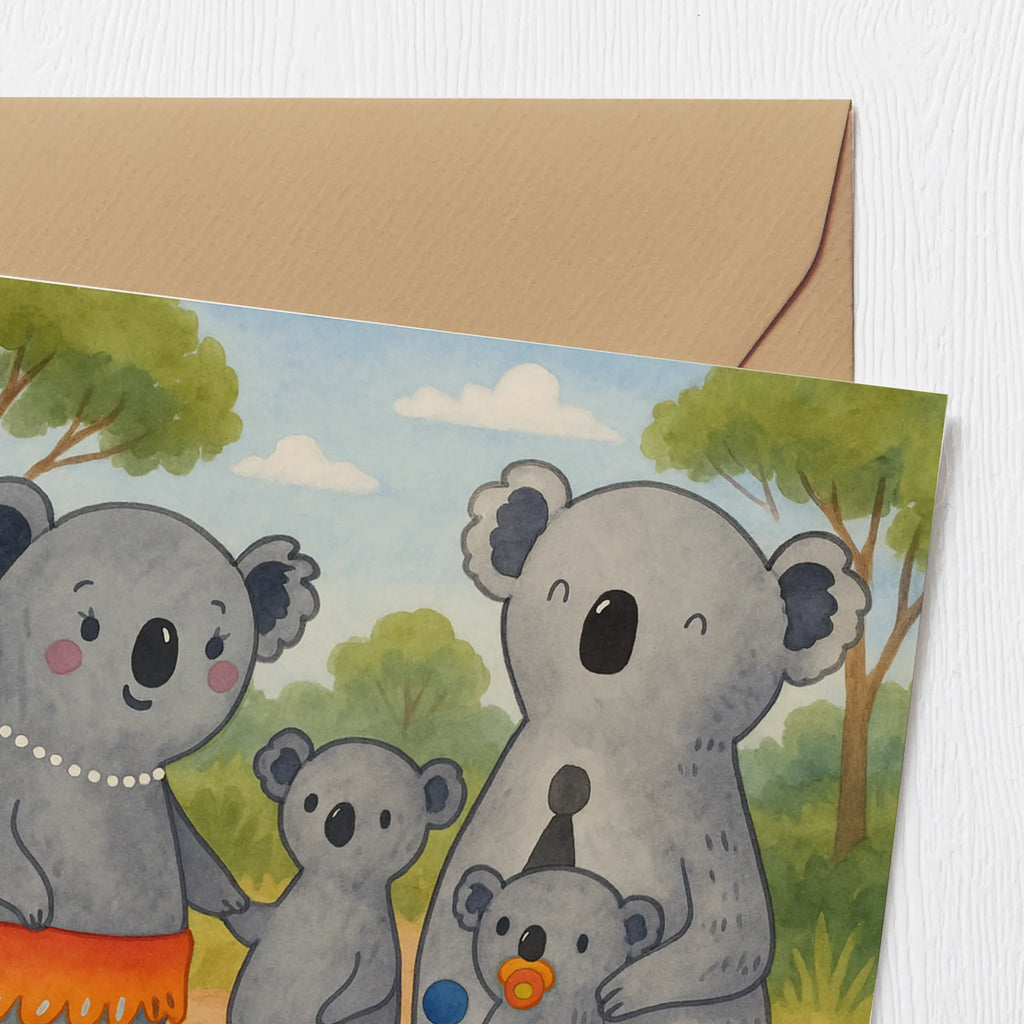 Deluxe Karte Koala Familie Design Karte, Grußkarte, Klappkarte, Einladungskarte, Glückwunschkarte, Hochzeitskarte, Geburtstagskarte, Hochwertige Grußkarte, Hochwertige Klappkarte, Familie, Vatertag, Muttertag, Bruder, Schwester, Mama, Papa, Oma, Opa, Koala, Koalas, Family, Kinder, Geschwister, Familienleben