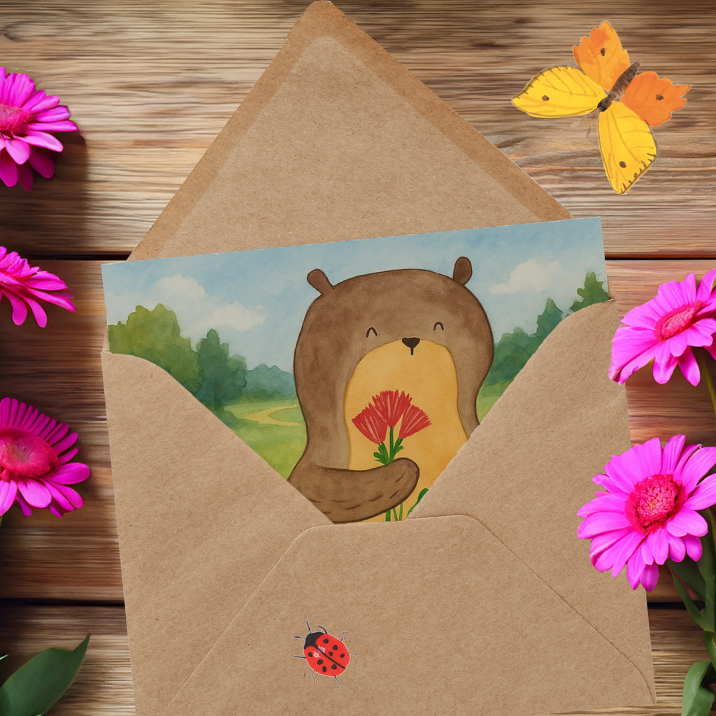 Deluxe Karte Otter Blumenstrauß Design Karte, Grußkarte, Klappkarte, Einladungskarte, Glückwunschkarte, Hochzeitskarte, Geburtstagskarte, Hochwertige Grußkarte, Hochwertige Klappkarte, Otter, Fischotter, Seeotter, Otter Seeotter See Otter