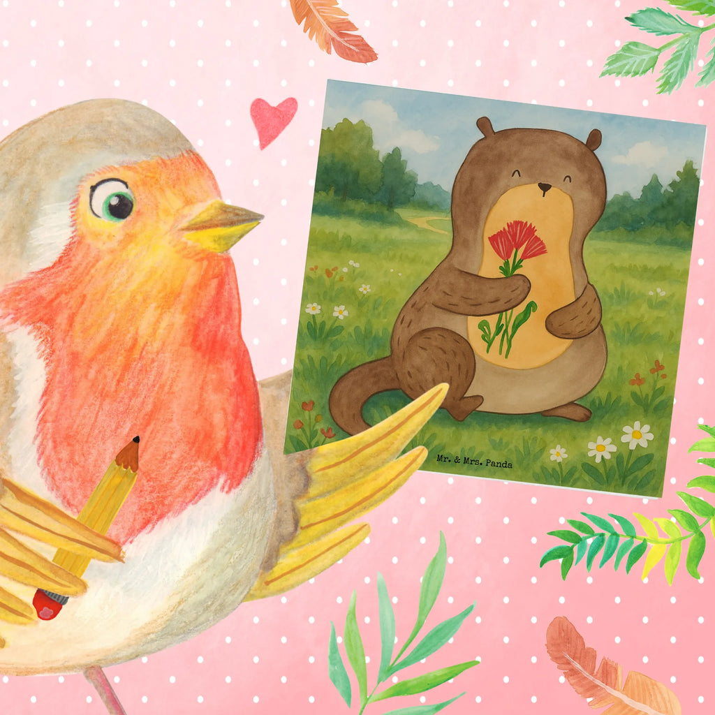 Deluxe Karte Otter Blumenstrauß Design Karte, Grußkarte, Klappkarte, Einladungskarte, Glückwunschkarte, Hochzeitskarte, Geburtstagskarte, Hochwertige Grußkarte, Hochwertige Klappkarte, Otter, Fischotter, Seeotter, Otter Seeotter See Otter