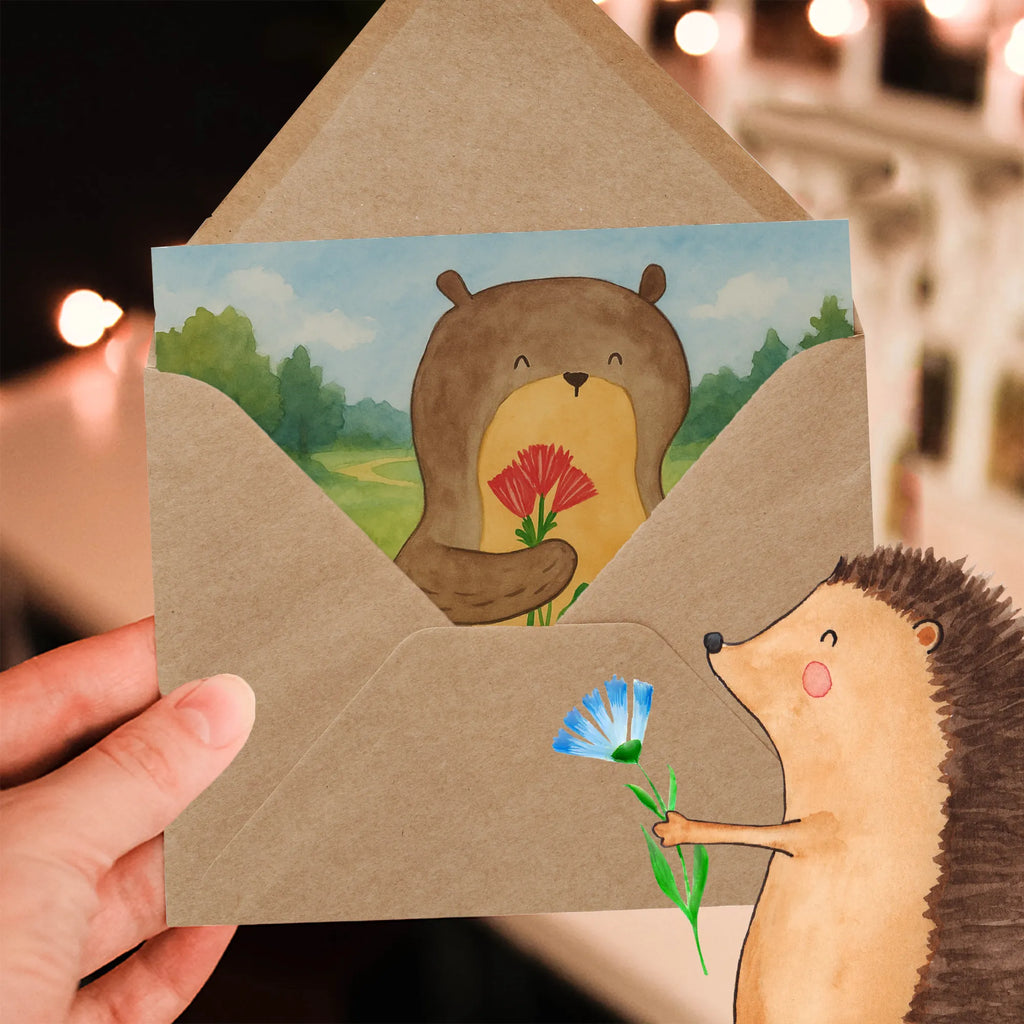 Deluxe Karte Otter Blumenstrauß Design Karte, Grußkarte, Klappkarte, Einladungskarte, Glückwunschkarte, Hochzeitskarte, Geburtstagskarte, Hochwertige Grußkarte, Hochwertige Klappkarte, Otter, Fischotter, Seeotter, Otter Seeotter See Otter