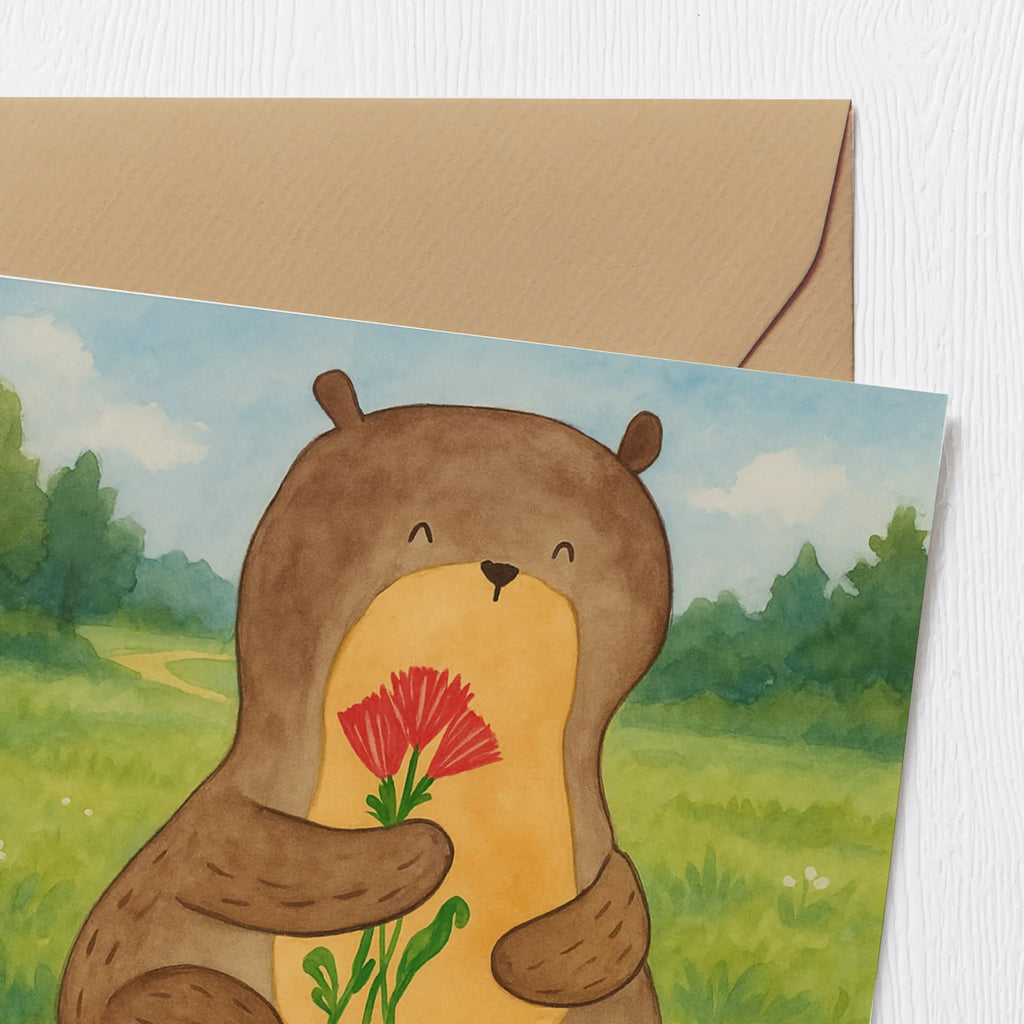 Deluxe Karte Otter Blumenstrauß Design Karte, Grußkarte, Klappkarte, Einladungskarte, Glückwunschkarte, Hochzeitskarte, Geburtstagskarte, Hochwertige Grußkarte, Hochwertige Klappkarte, Otter, Fischotter, Seeotter, Otter Seeotter See Otter