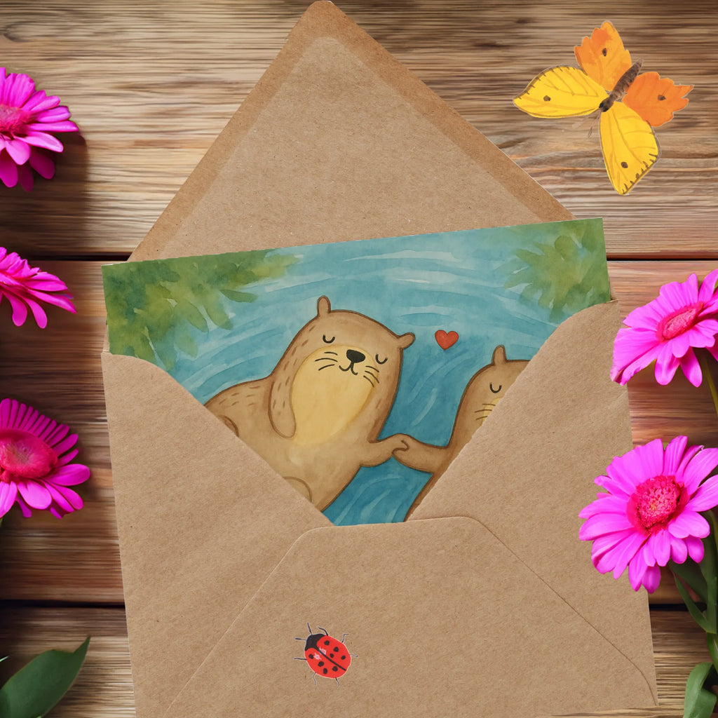 Deluxe Karte Otter Hände halten Design Karte, Grußkarte, Klappkarte, Einladungskarte, Glückwunschkarte, Hochzeitskarte, Geburtstagskarte, Hochwertige Grußkarte, Hochwertige Klappkarte, Otter, Fischotter, Seeotter, Otter Seeotter See Otter