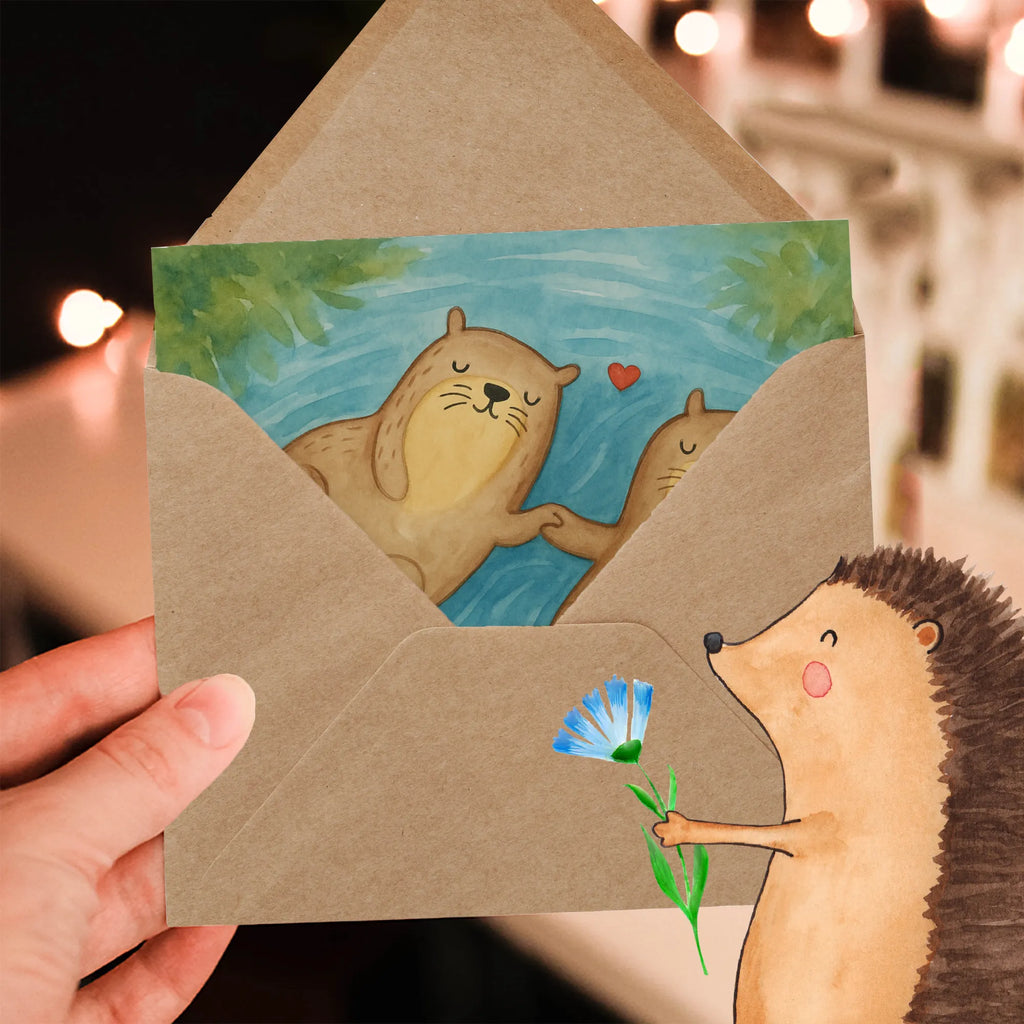 Deluxe Karte Otter Hände halten Design Karte, Grußkarte, Klappkarte, Einladungskarte, Glückwunschkarte, Hochzeitskarte, Geburtstagskarte, Hochwertige Grußkarte, Hochwertige Klappkarte, Otter, Fischotter, Seeotter, Otter Seeotter See Otter