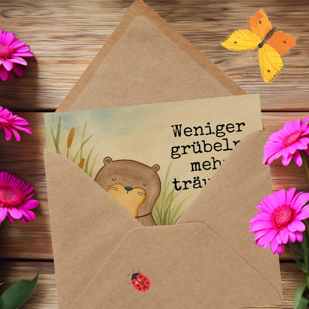 Deluxe Card otter shell Design Karte, Grußkarte, Klappkarte, Einladungskarte, Glückwunschkarte, Hochzeitskarte, Geburtstagskarte, Hochwertige Grußkarte, Hochwertige Klappkarte, Otter, Fischotter, Seeotter, Otterliebe, grübeln, träumen, Motivation, Tagträumen, Büro