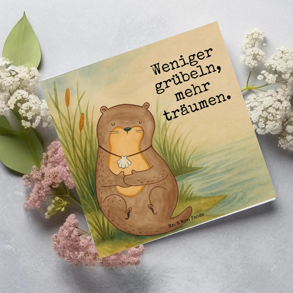 Deluxe Card otter shell Design Karte, Grußkarte, Klappkarte, Einladungskarte, Glückwunschkarte, Hochzeitskarte, Geburtstagskarte, Hochwertige Grußkarte, Hochwertige Klappkarte, Otter, Fischotter, Seeotter, Otterliebe, grübeln, träumen, Motivation, Tagträumen, Büro