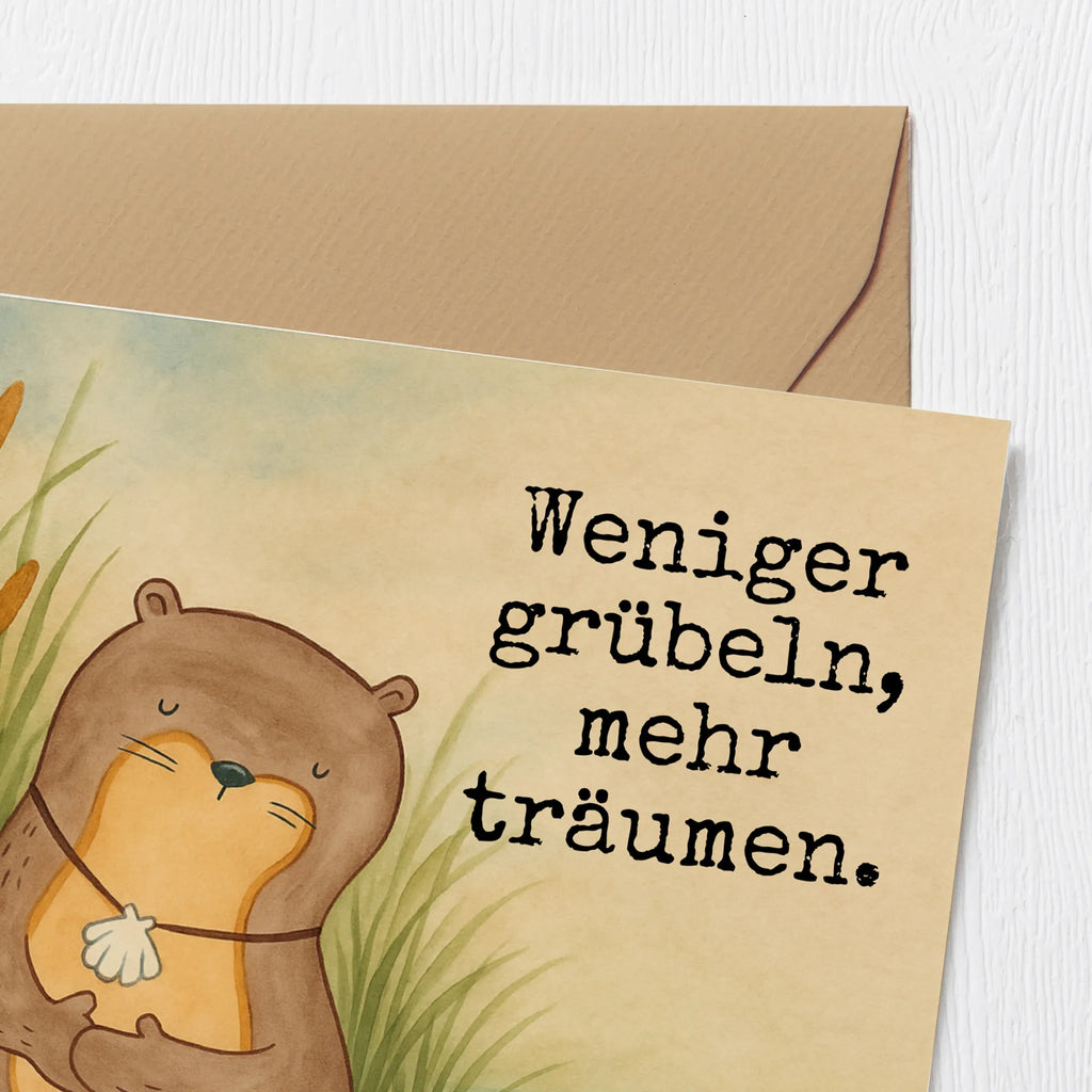 Deluxe Card otter shell Design Karte, Grußkarte, Klappkarte, Einladungskarte, Glückwunschkarte, Hochzeitskarte, Geburtstagskarte, Hochwertige Grußkarte, Hochwertige Klappkarte, Otter, Fischotter, Seeotter, Otterliebe, grübeln, träumen, Motivation, Tagträumen, Büro