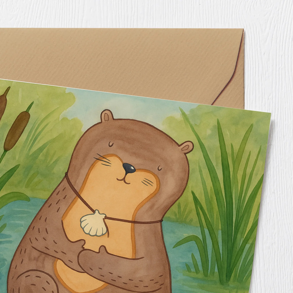 Deluxe Card otter shell Design Karte, Grußkarte, Klappkarte, Einladungskarte, Glückwunschkarte, Hochzeitskarte, Geburtstagskarte, Hochwertige Grußkarte, Hochwertige Klappkarte, Otter, Fischotter, Seeotter, Otterliebe, grübeln, träumen, Motivation, Tagträumen, Büro