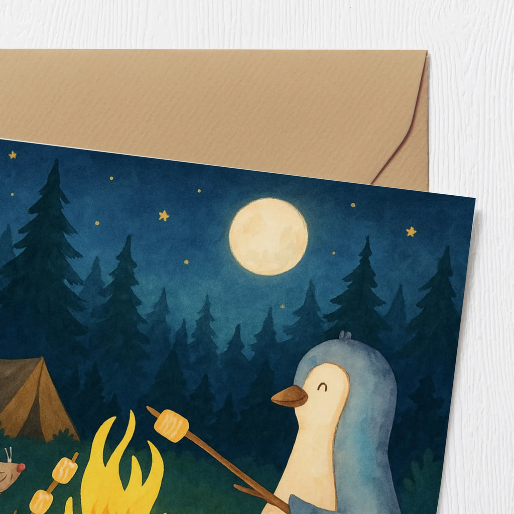 Karta Deluxe pingwin ognisko Design Karte, Grußkarte, Klappkarte, Einladungskarte, Glückwunschkarte, Hochzeitskarte, Geburtstagskarte, Hochwertige Grußkarte, Hochwertige Klappkarte, Pinguin, Maus, Pinguine, Lagerfeuer, Leben, Arbeit, Job, Motivation, Büro, Büroalltag, Lebensspruch, Lebensmotivation, Neustart, Liebe, grillen, Feuer, Marshmallows