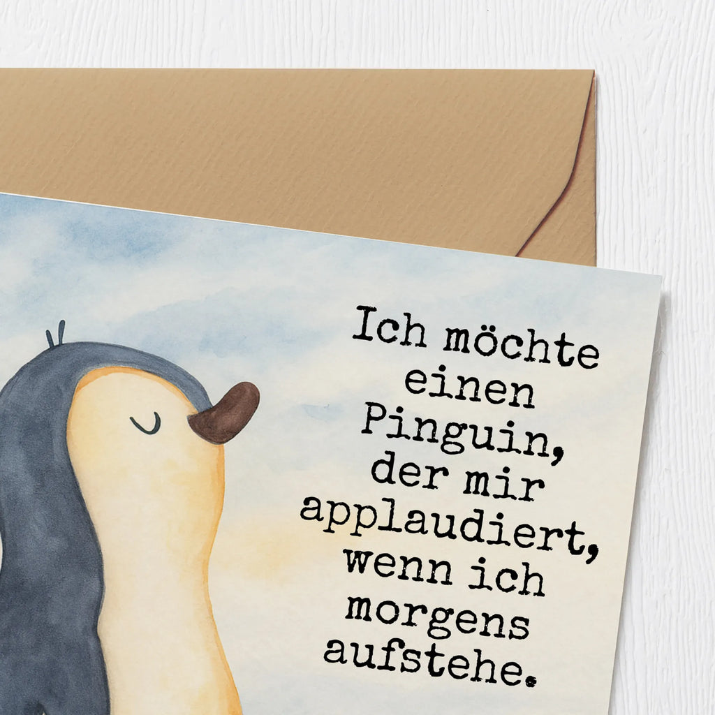 Karta Deluxe Pingwin maszerować Design Karte, Grußkarte, Klappkarte, Einladungskarte, Glückwunschkarte, Hochzeitskarte, Geburtstagskarte, Hochwertige Grußkarte, Hochwertige Klappkarte, Pinguin, Pinguine, Frühaufsteher, Langschläfer, Bruder, Schwester, Familie