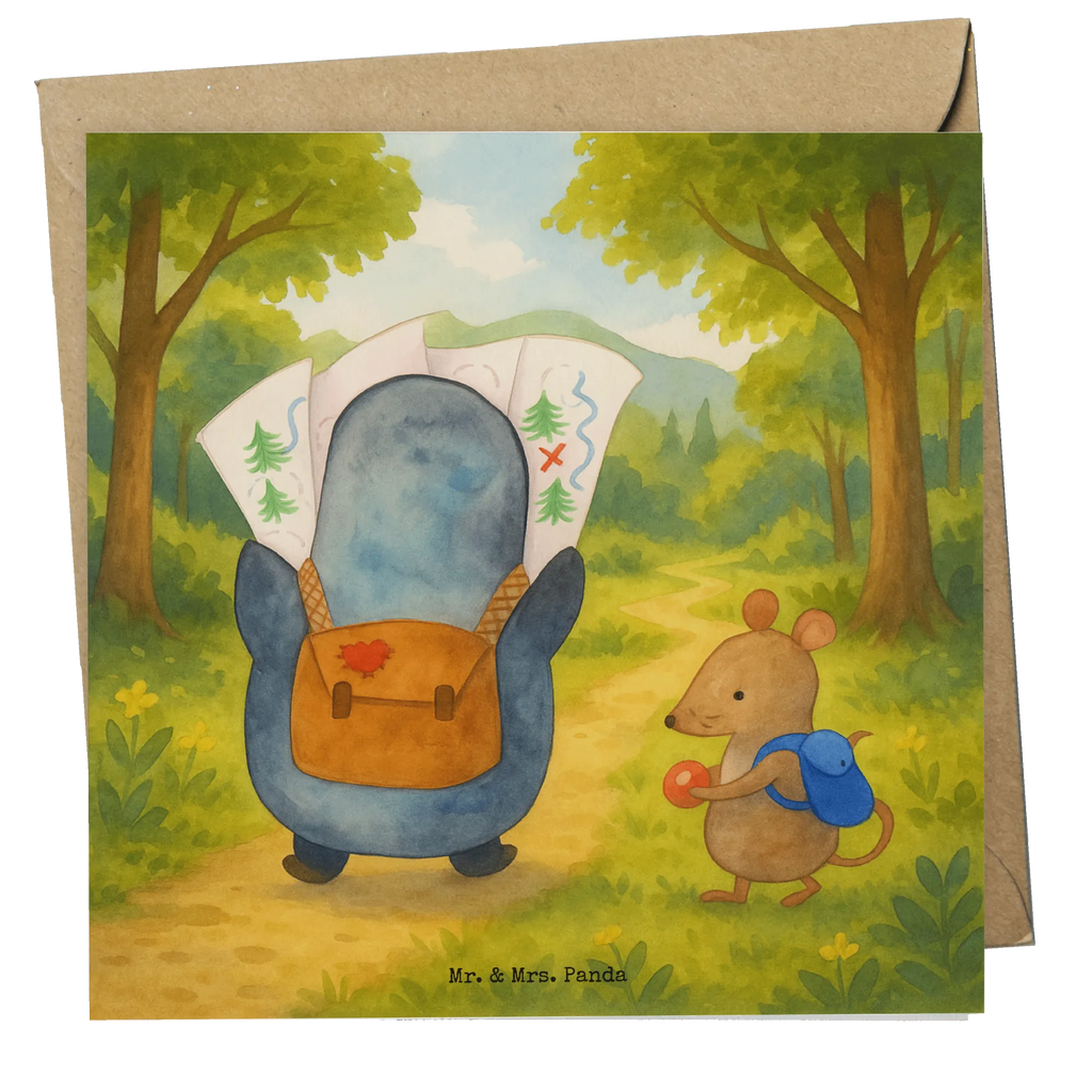 Deluxe Card Penguin & Mouse Hiker Design Karte, Grußkarte, Klappkarte, Einladungskarte, Glückwunschkarte, Hochzeitskarte, Geburtstagskarte, Hochwertige Grußkarte, Hochwertige Klappkarte, Pinguin, Pinguine, Abenteurer, Abenteuer, Roadtrip, Ausflug, Wanderlust, wandern