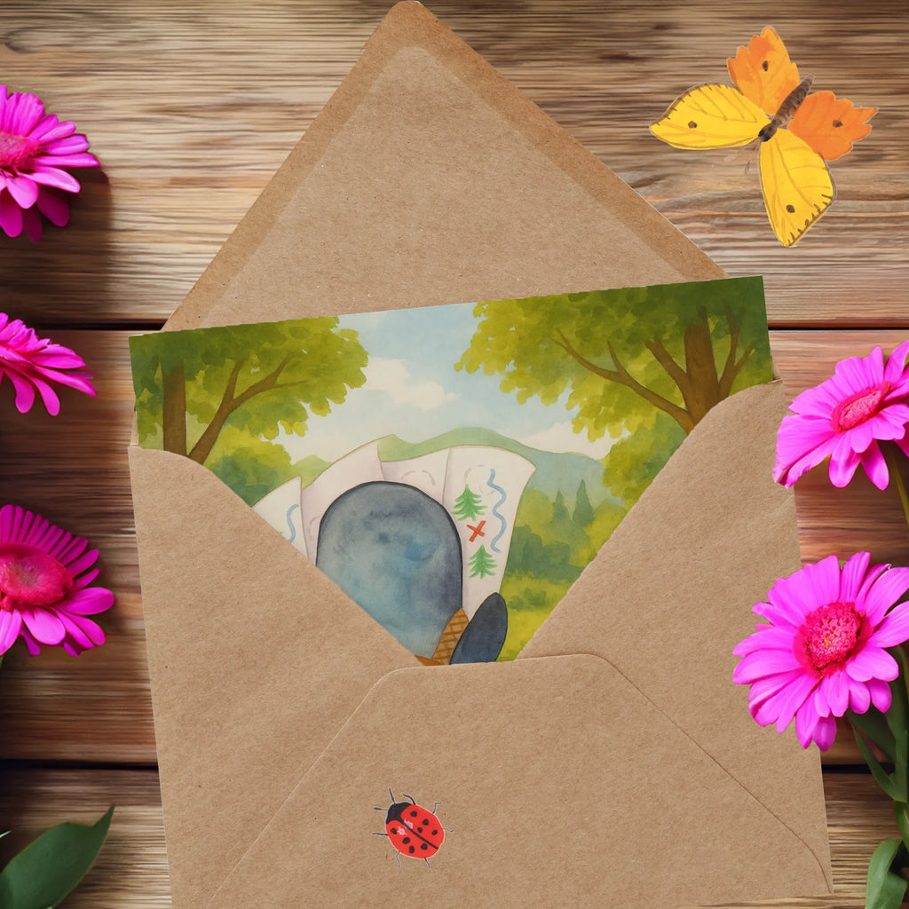 Deluxe Card Penguin & Mouse Hiker Design Karte, Grußkarte, Klappkarte, Einladungskarte, Glückwunschkarte, Hochzeitskarte, Geburtstagskarte, Hochwertige Grußkarte, Hochwertige Klappkarte, Pinguin, Pinguine, Abenteurer, Abenteuer, Roadtrip, Ausflug, Wanderlust, wandern