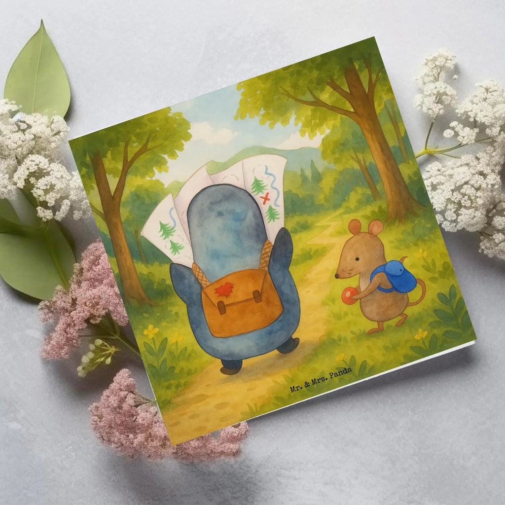 Deluxe Card Penguin & Mouse Hiker Design Karte, Grußkarte, Klappkarte, Einladungskarte, Glückwunschkarte, Hochzeitskarte, Geburtstagskarte, Hochwertige Grußkarte, Hochwertige Klappkarte, Pinguin, Pinguine, Abenteurer, Abenteuer, Roadtrip, Ausflug, Wanderlust, wandern