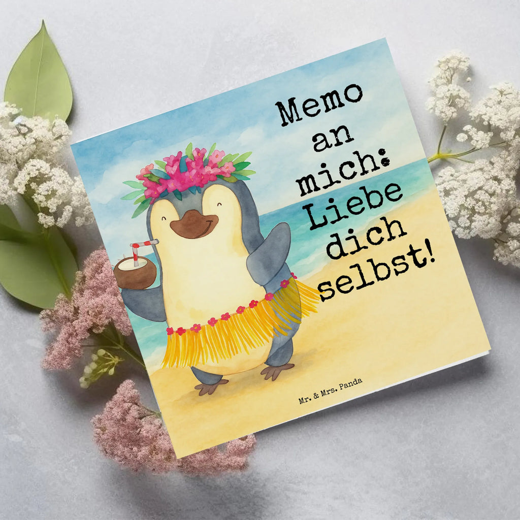 Deluxe Karte Pinguin Kokosnuss Design Karte, Grußkarte, Klappkarte, Einladungskarte, Glückwunschkarte, Hochzeitskarte, Geburtstagskarte, Hochwertige Grußkarte, Hochwertige Klappkarte, Pinguin, Aloha, Hawaii, Urlaub, Kokosnuss, Pinguine