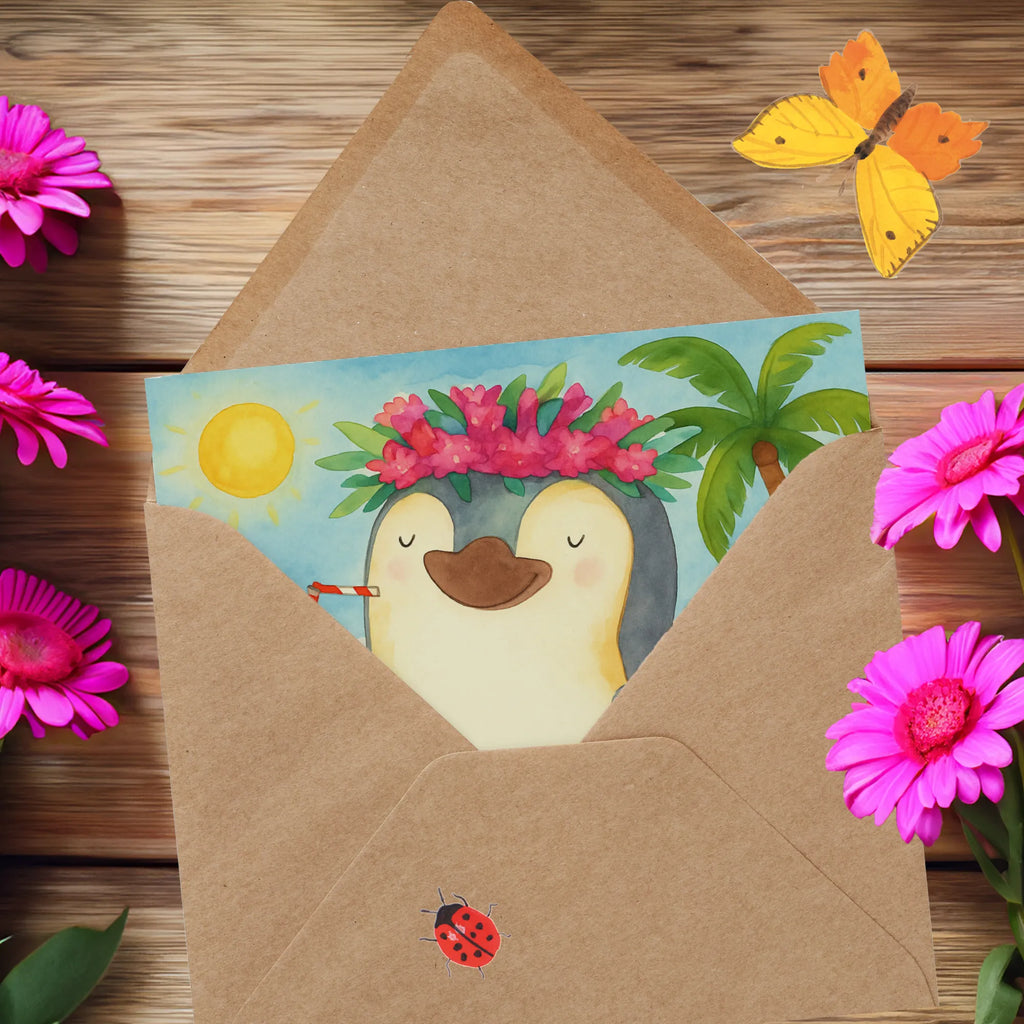 Deluxe Karte Pinguin Kokosnuss Design Karte, Grußkarte, Klappkarte, Einladungskarte, Glückwunschkarte, Hochzeitskarte, Geburtstagskarte, Hochwertige Grußkarte, Hochwertige Klappkarte, Pinguin, Aloha, Hawaii, Urlaub, Kokosnuss, Pinguine