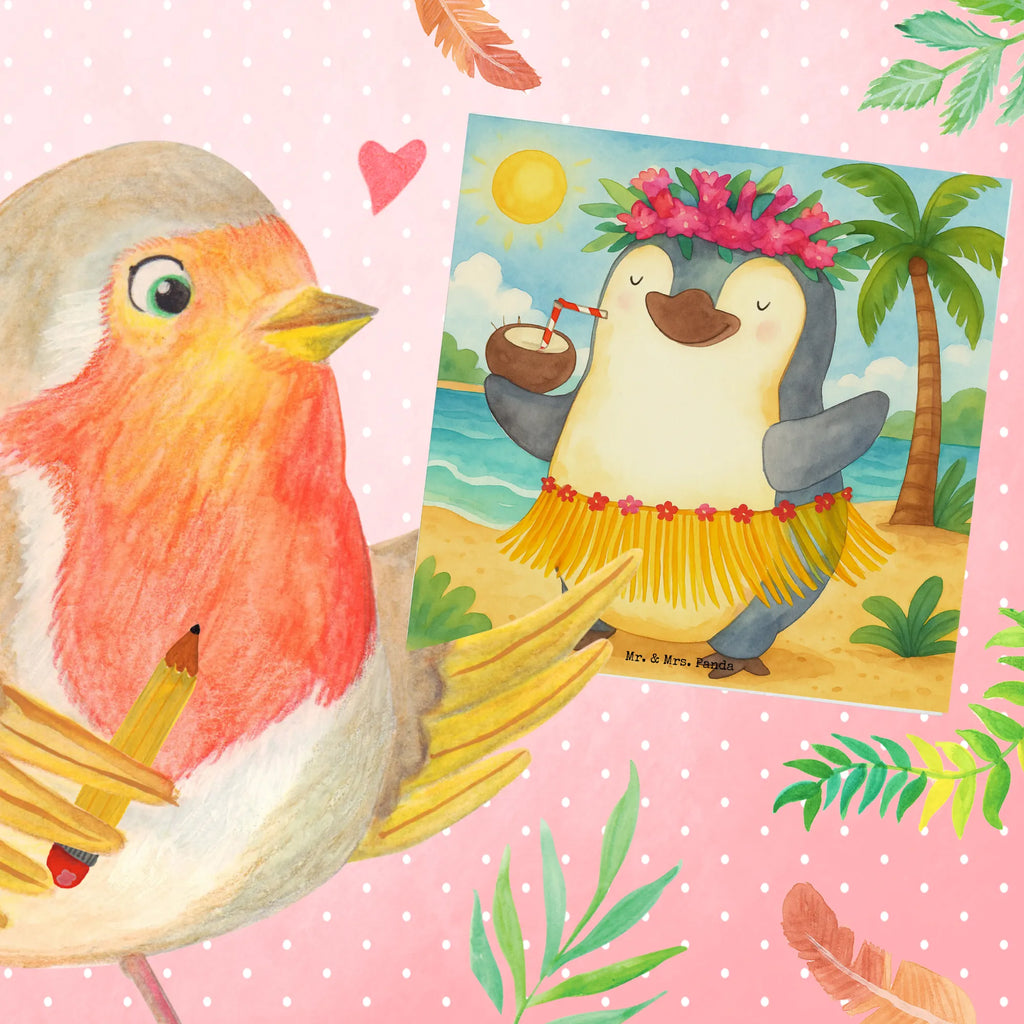Deluxe Karte Pinguin Kokosnuss Design Karte, Grußkarte, Klappkarte, Einladungskarte, Glückwunschkarte, Hochzeitskarte, Geburtstagskarte, Hochwertige Grußkarte, Hochwertige Klappkarte, Pinguin, Aloha, Hawaii, Urlaub, Kokosnuss, Pinguine