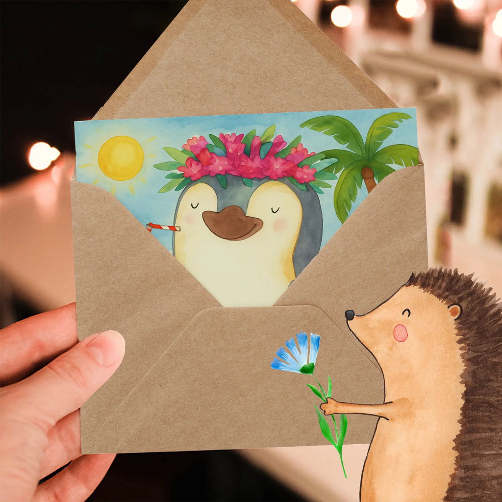 Deluxe Karte Pinguin Kokosnuss Design Karte, Grußkarte, Klappkarte, Einladungskarte, Glückwunschkarte, Hochzeitskarte, Geburtstagskarte, Hochwertige Grußkarte, Hochwertige Klappkarte, Pinguin, Aloha, Hawaii, Urlaub, Kokosnuss, Pinguine