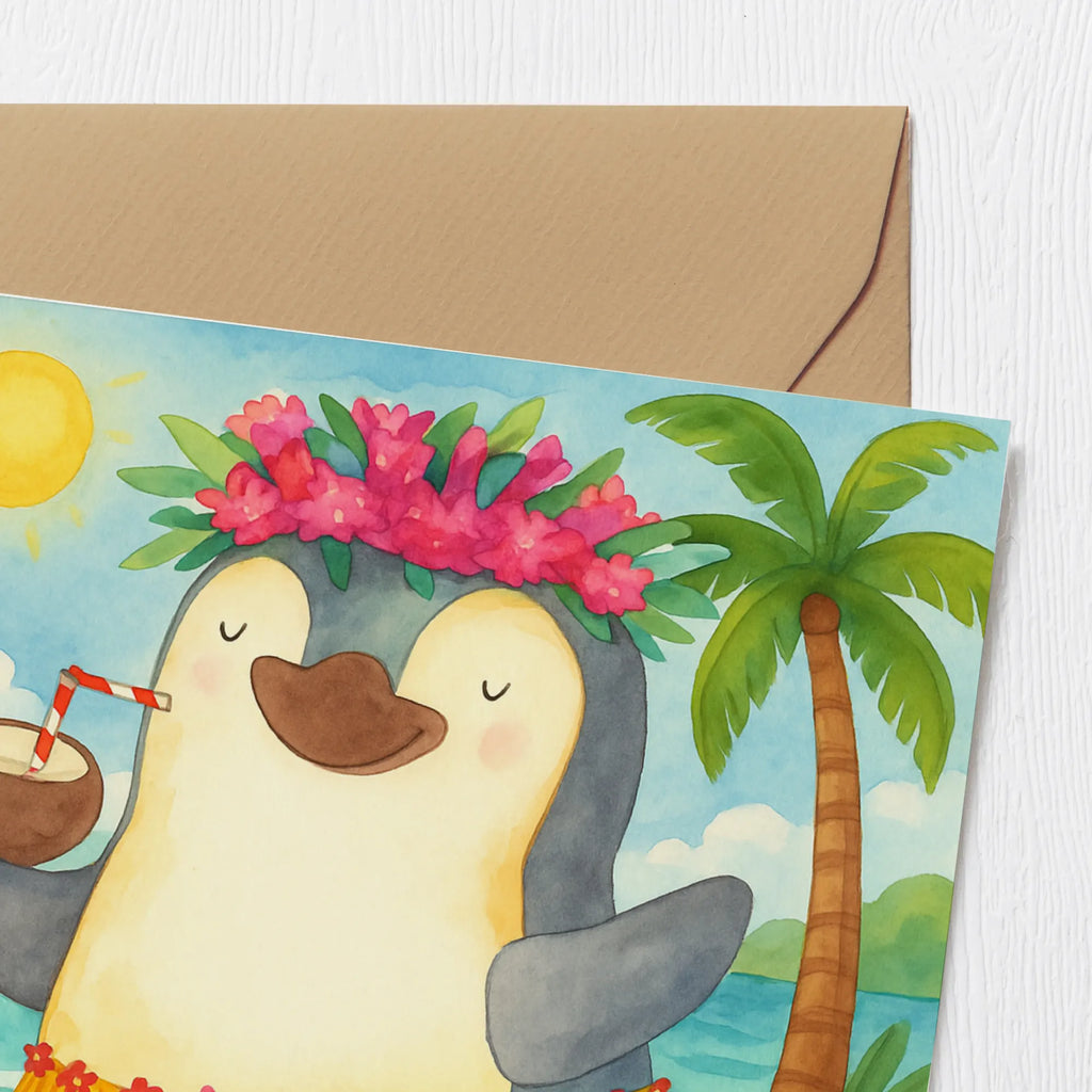Deluxe Karte Pinguin Kokosnuss Design Karte, Grußkarte, Klappkarte, Einladungskarte, Glückwunschkarte, Hochzeitskarte, Geburtstagskarte, Hochwertige Grußkarte, Hochwertige Klappkarte, Pinguin, Aloha, Hawaii, Urlaub, Kokosnuss, Pinguine
