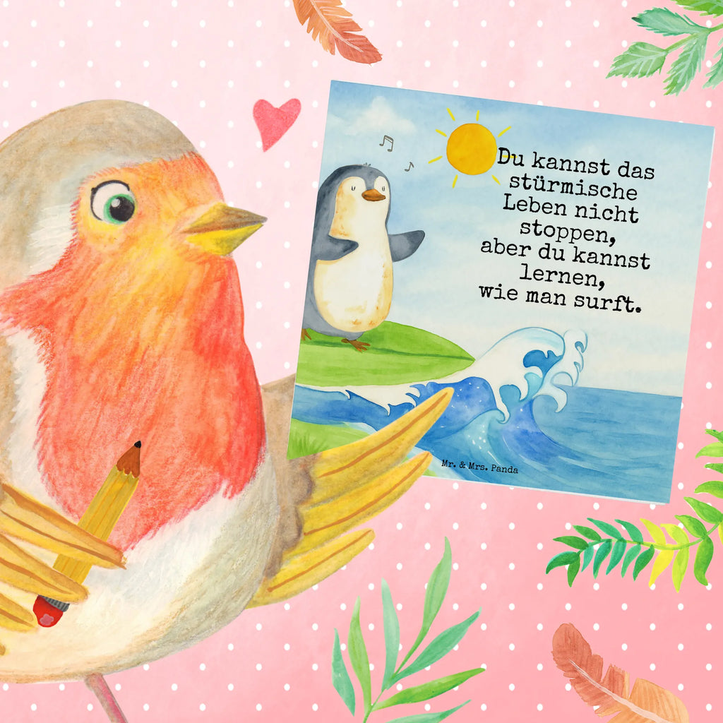 Deluxe Card Penguin surfer Design Karte, Grußkarte, Klappkarte, Einladungskarte, Glückwunschkarte, Hochzeitskarte, Geburtstagskarte, Hochwertige Grußkarte, Hochwertige Klappkarte, Pinguin, Pinguine, surfen, Surfer, Hawaii, Urlaub, Wellen, Wellen reiten, Portugal