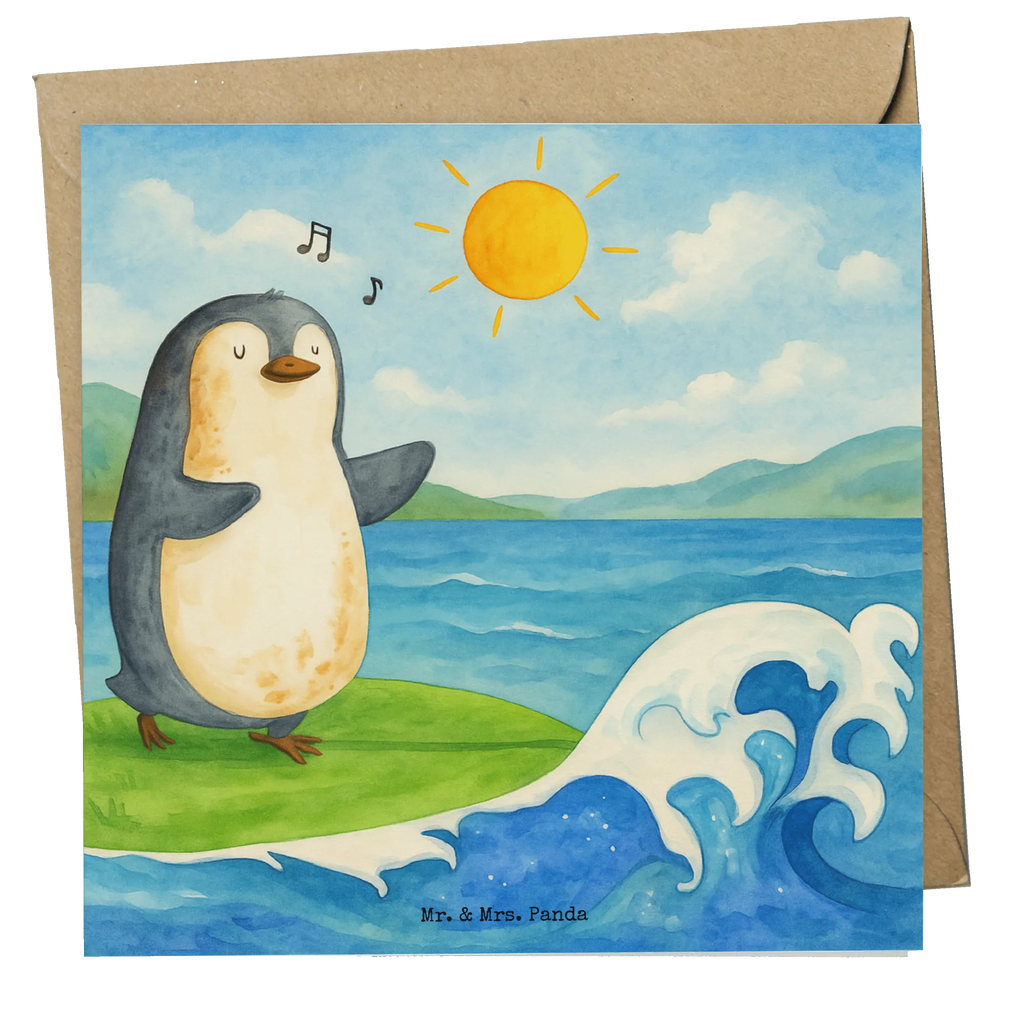 Deluxe Card Penguin surfer Design Karte, Grußkarte, Klappkarte, Einladungskarte, Glückwunschkarte, Hochzeitskarte, Geburtstagskarte, Hochwertige Grußkarte, Hochwertige Klappkarte, Pinguin, Pinguine, surfen, Surfer, Hawaii, Urlaub, Wellen, Wellen reiten, Portugal