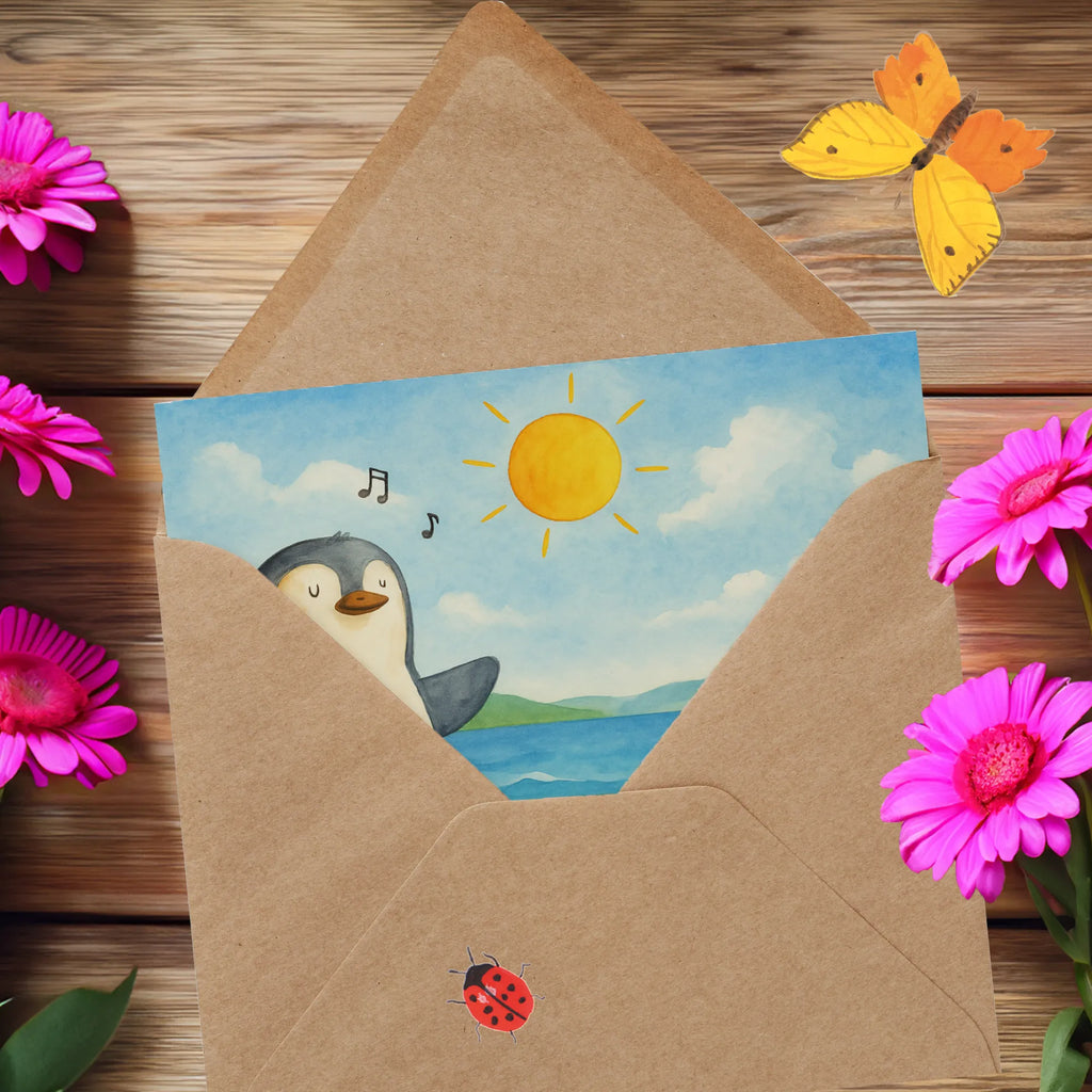 Deluxe Card Penguin surfer Design Karte, Grußkarte, Klappkarte, Einladungskarte, Glückwunschkarte, Hochzeitskarte, Geburtstagskarte, Hochwertige Grußkarte, Hochwertige Klappkarte, Pinguin, Pinguine, surfen, Surfer, Hawaii, Urlaub, Wellen, Wellen reiten, Portugal
