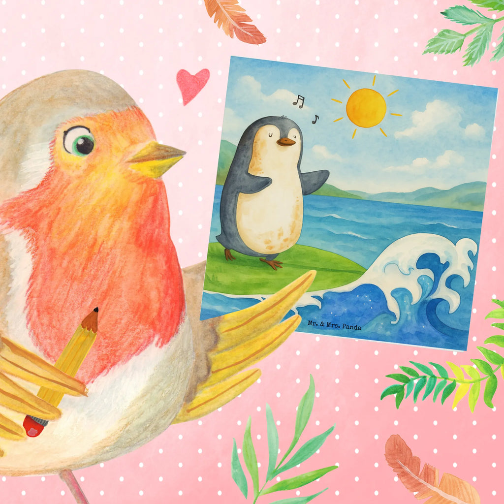 Deluxe Card Penguin surfer Design Karte, Grußkarte, Klappkarte, Einladungskarte, Glückwunschkarte, Hochzeitskarte, Geburtstagskarte, Hochwertige Grußkarte, Hochwertige Klappkarte, Pinguin, Pinguine, surfen, Surfer, Hawaii, Urlaub, Wellen, Wellen reiten, Portugal