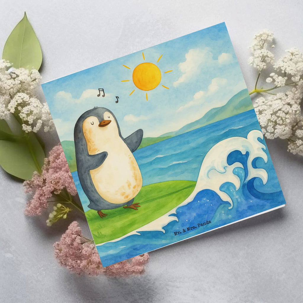 Deluxe Card Penguin surfer Design Karte, Grußkarte, Klappkarte, Einladungskarte, Glückwunschkarte, Hochzeitskarte, Geburtstagskarte, Hochwertige Grußkarte, Hochwertige Klappkarte, Pinguin, Pinguine, surfen, Surfer, Hawaii, Urlaub, Wellen, Wellen reiten, Portugal