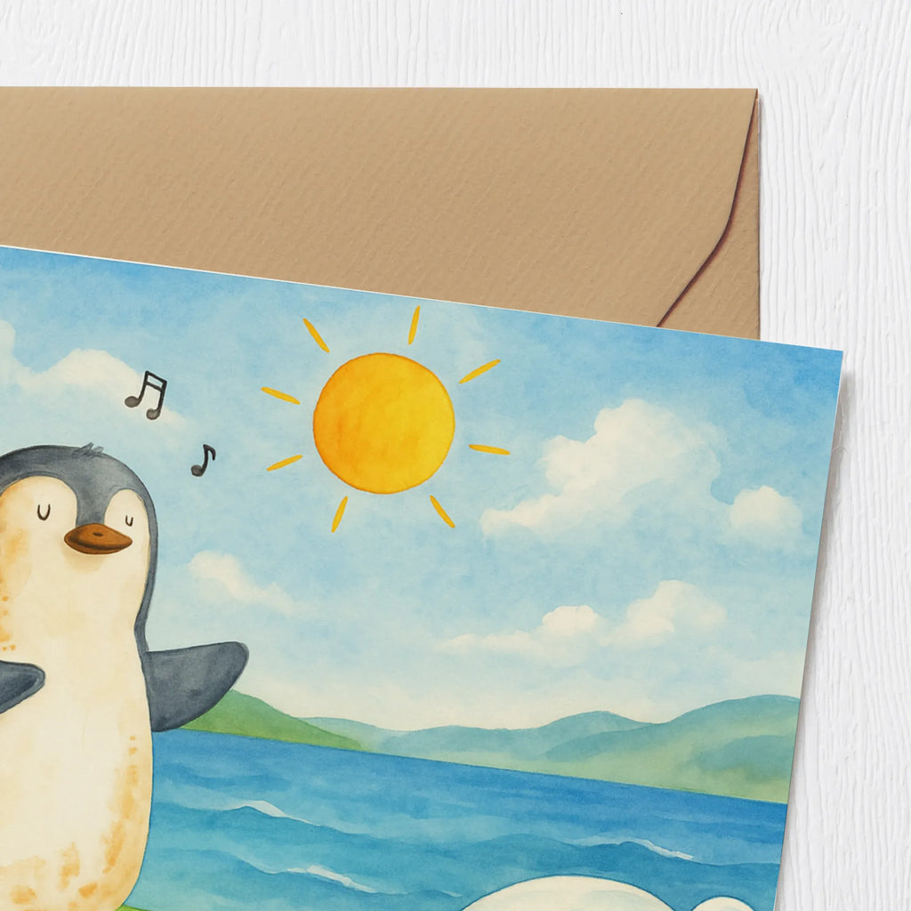 Deluxe Card Penguin surfer Design Karte, Grußkarte, Klappkarte, Einladungskarte, Glückwunschkarte, Hochzeitskarte, Geburtstagskarte, Hochwertige Grußkarte, Hochwertige Klappkarte, Pinguin, Pinguine, surfen, Surfer, Hawaii, Urlaub, Wellen, Wellen reiten, Portugal