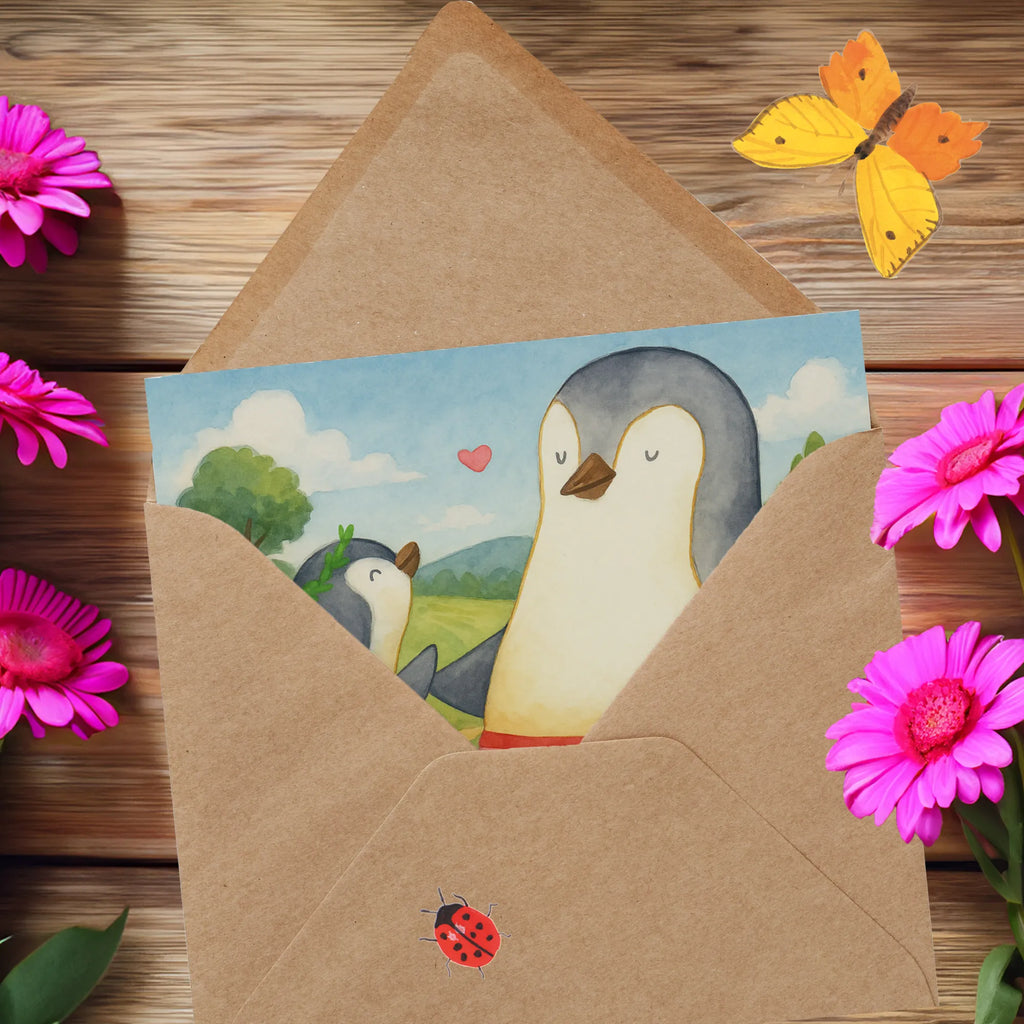 Deluxe Card Penguin with child Design Karte, Grußkarte, Klappkarte, Einladungskarte, Glückwunschkarte, Hochzeitskarte, Geburtstagskarte, Hochwertige Grußkarte, Hochwertige Klappkarte, Familie, Vatertag, Muttertag, Bruder, Schwester, Mama, Papa, Oma, Opa, Geschenk, Mami, Mutti, Mutter, Geburststag