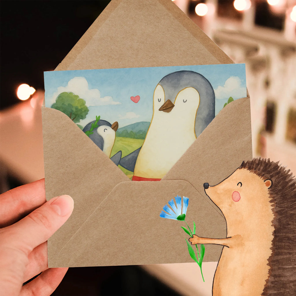 Deluxe Card Penguin with child Design Karte, Grußkarte, Klappkarte, Einladungskarte, Glückwunschkarte, Hochzeitskarte, Geburtstagskarte, Hochwertige Grußkarte, Hochwertige Klappkarte, Familie, Vatertag, Muttertag, Bruder, Schwester, Mama, Papa, Oma, Opa, Geschenk, Mami, Mutti, Mutter, Geburststag
