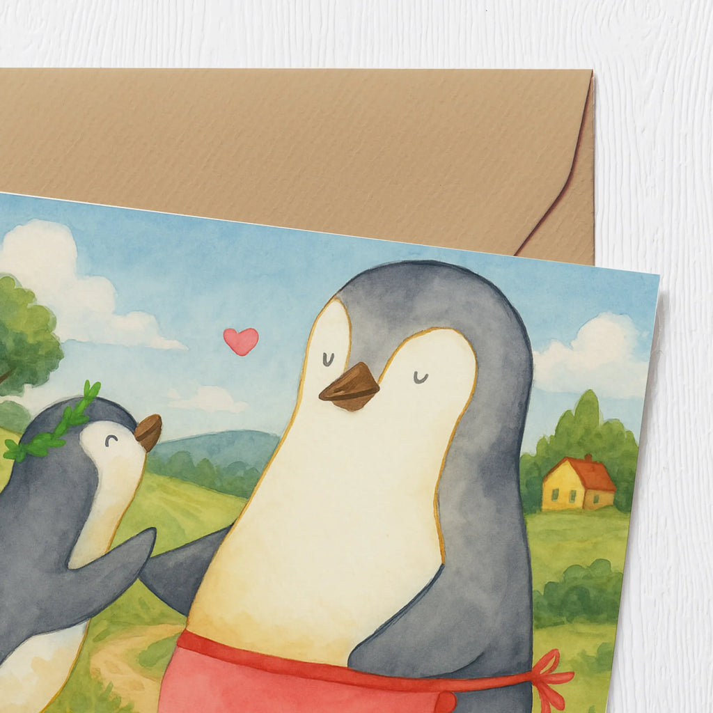 Deluxe Card Penguin with child Design Karte, Grußkarte, Klappkarte, Einladungskarte, Glückwunschkarte, Hochzeitskarte, Geburtstagskarte, Hochwertige Grußkarte, Hochwertige Klappkarte, Familie, Vatertag, Muttertag, Bruder, Schwester, Mama, Papa, Oma, Opa, Geschenk, Mami, Mutti, Mutter, Geburststag