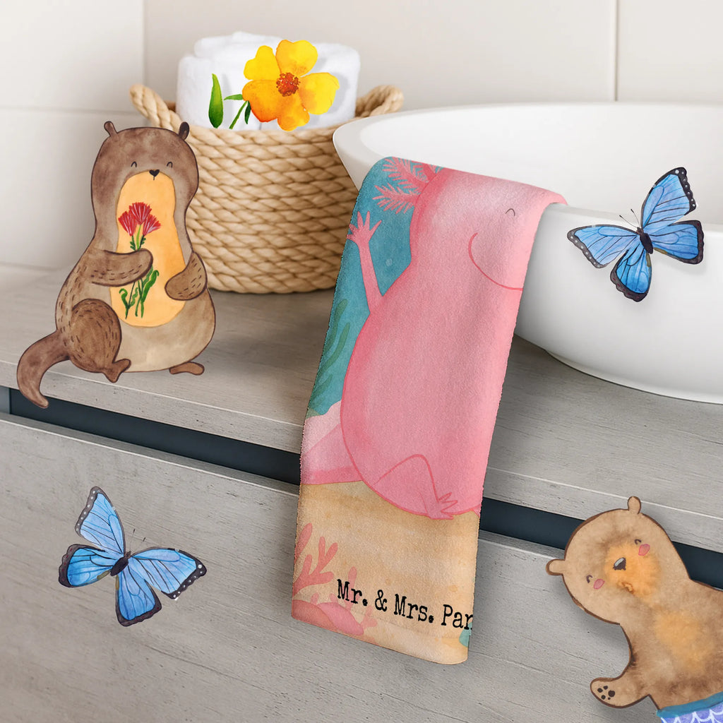 Guest towel axolotl Hooray Design Gästetuch, Reisehandtuch, Sport Handtuch, Frottier, Kinder Handtuch, Axolotl, Molch, Axolot, Schwanzlurch, Lurch, Lurche, fröhlich, Spaß, Freude, Motivation, Zufriedenheit