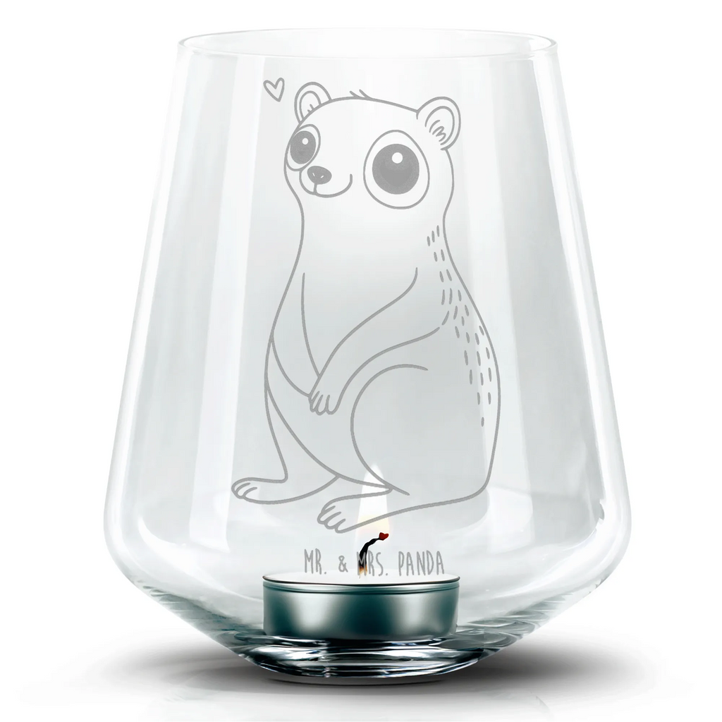 Engraved Wind Light Slow loris Happy Windlicht aus Glas, Teelichthalter, Romatisches Windlicht, Gravur Windlicht, Teelicht, Tiermotive, Gute Laune, lustige Sprüche, Tiere, Niedlich, Plumplori, Glück