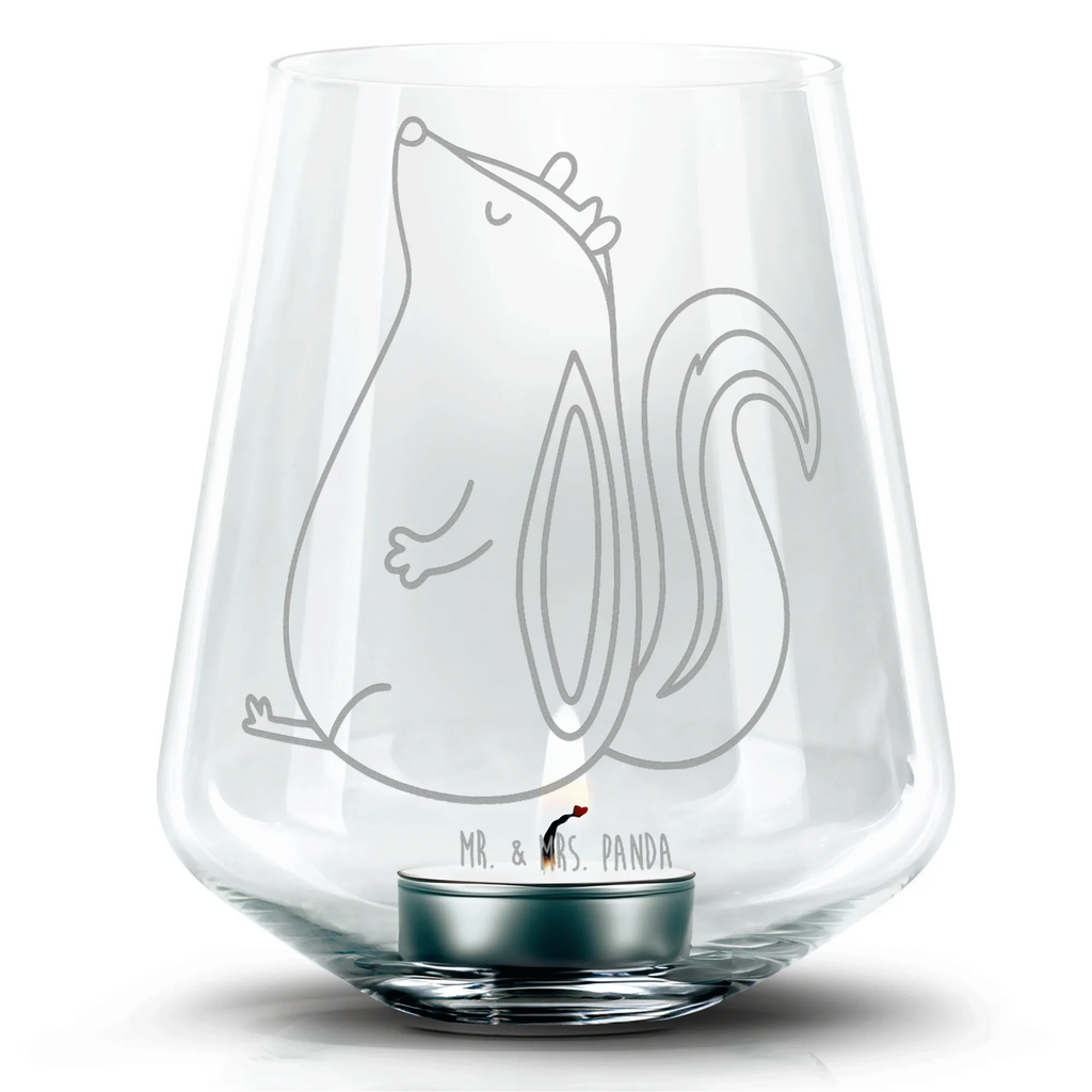 Gravur Windlicht Stinktier Sitzen Gravur Windlicht, Teelicht, Romatisches Windlicht, Teelichthalter, Windlicht aus Glas, Stinktier, Skunk, Spruch, Stinker, Raubtier, Recht, Besserwisser, Stinki, Büro, Wildtier