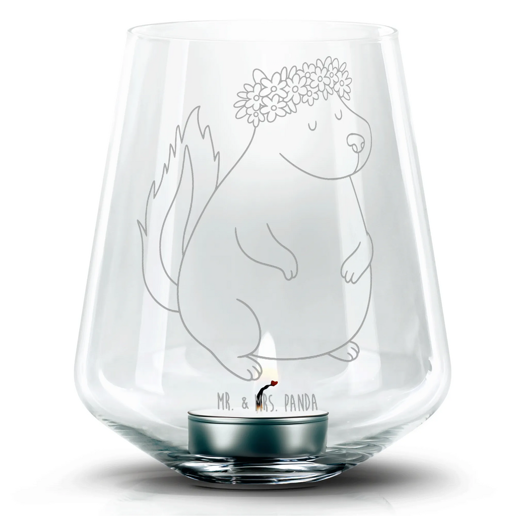 Engraved Wind Light skunk Girl Romatisches Windlicht, Gravur Windlicht, Teelichthalter, Windlicht aus Glas, Teelicht, Stinktier, Skunk, Raubtier, Namaste, Yoga, Stinker, Wildtier, Stinki