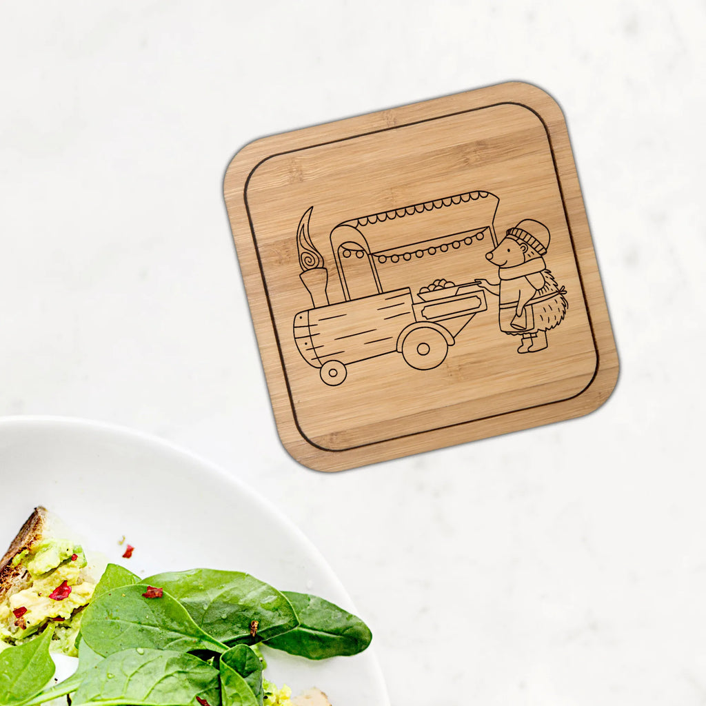 Square coaster hedgehog Chestnuts glass, giveaways, coasters, presents, party, breakfast, wood, glasses, gifts, set, square, glass coasters, gift, Winter, Christmas, Christmas time, snow