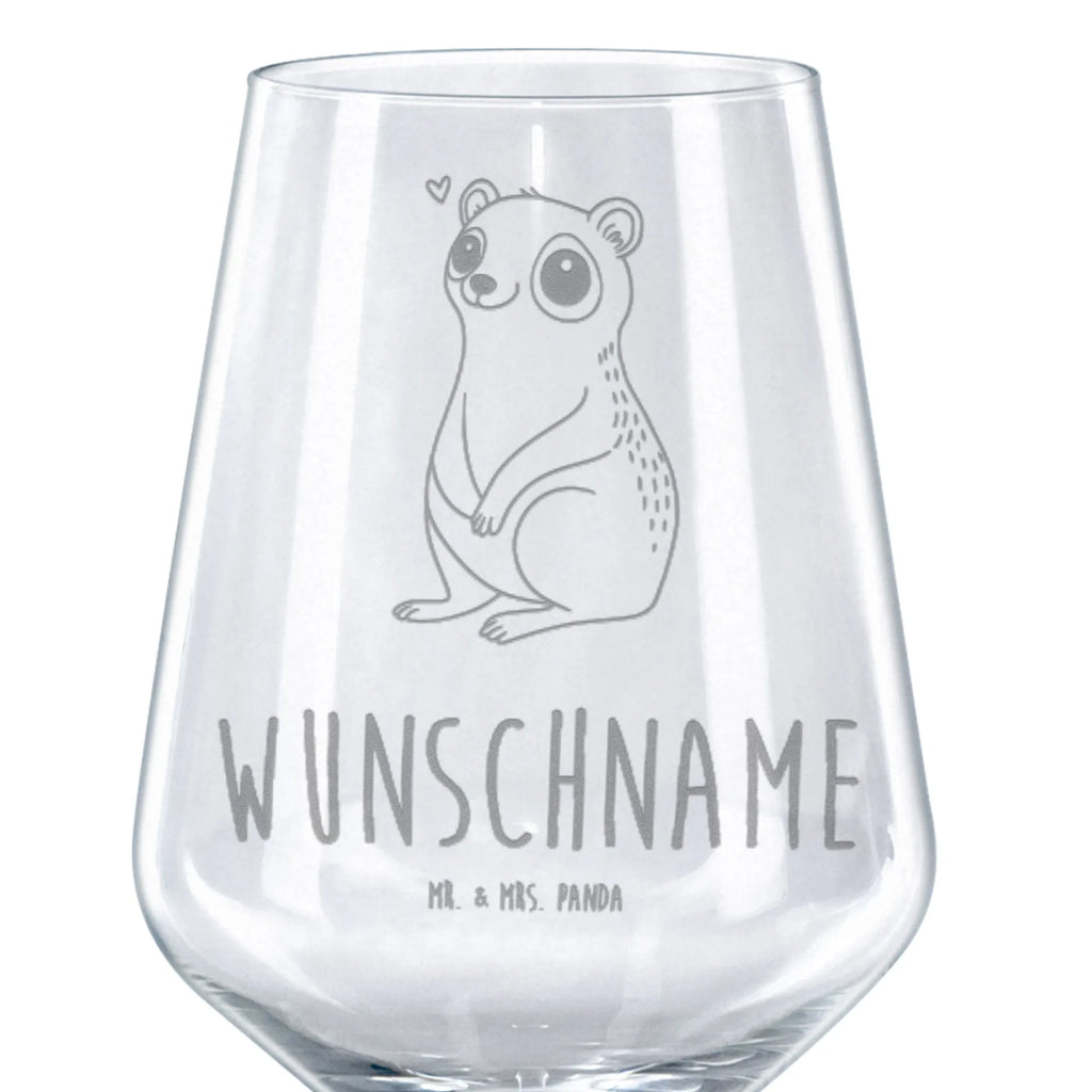 Personalized Red Wine Glass Slow loris Happy small animals, cute, funny, cute animal motives, hand drawn, small world, funny sayings, good mood, happy, gifts, gift ideas, special gifts, animal lover, card