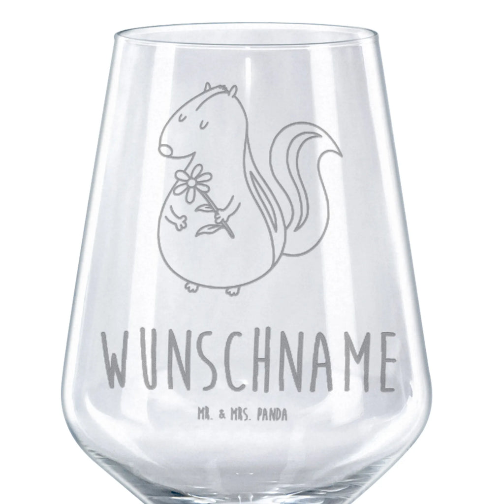 Personalized Red Wine Glass skunk flower Skunk, dreamy, wild animal, stinker, daydreamer, dreams, stink, skunk, predator