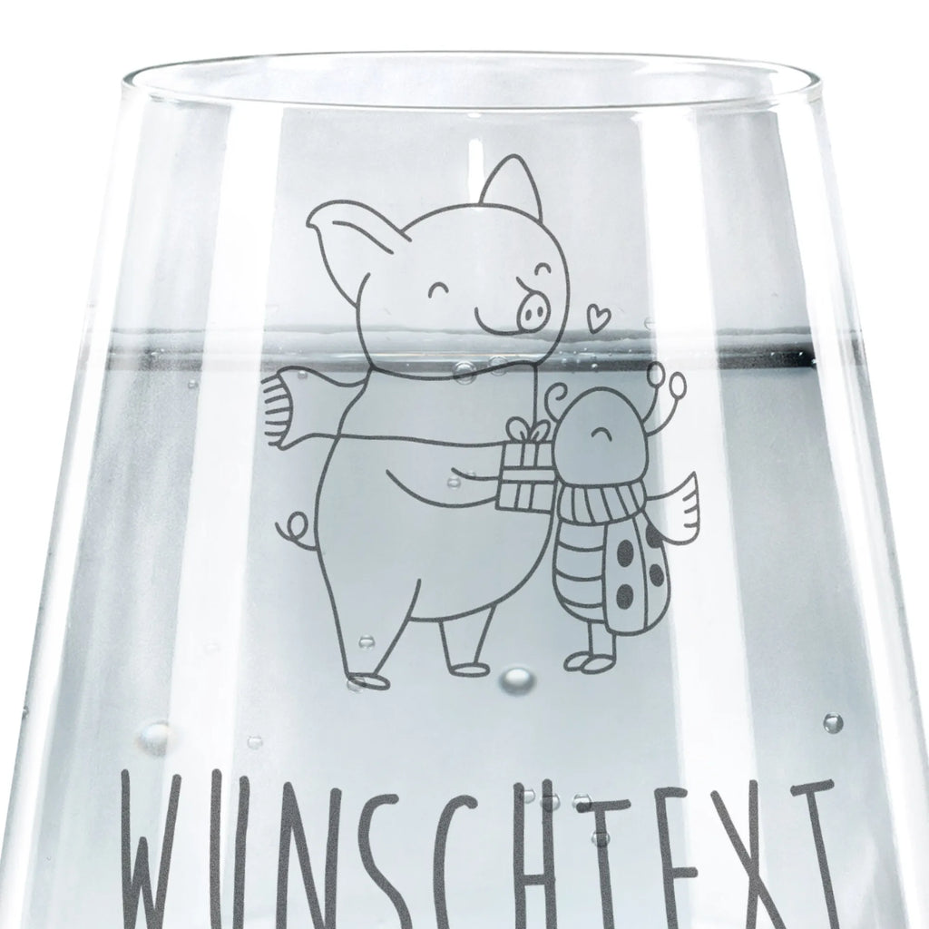 Personalized Drinking Glass Glow Pig Snuggle Winter, Christmas, Christmas time, snow