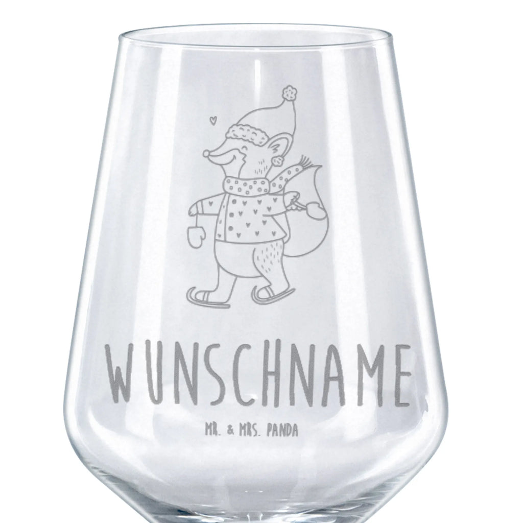 Personalizowany kieliszek do czerwonego wina lis łyżwy Zima, Boże Narodzenie, dekoracje świąteczne, Mikołaj, Adwent, Wigilia, zimowy motyw